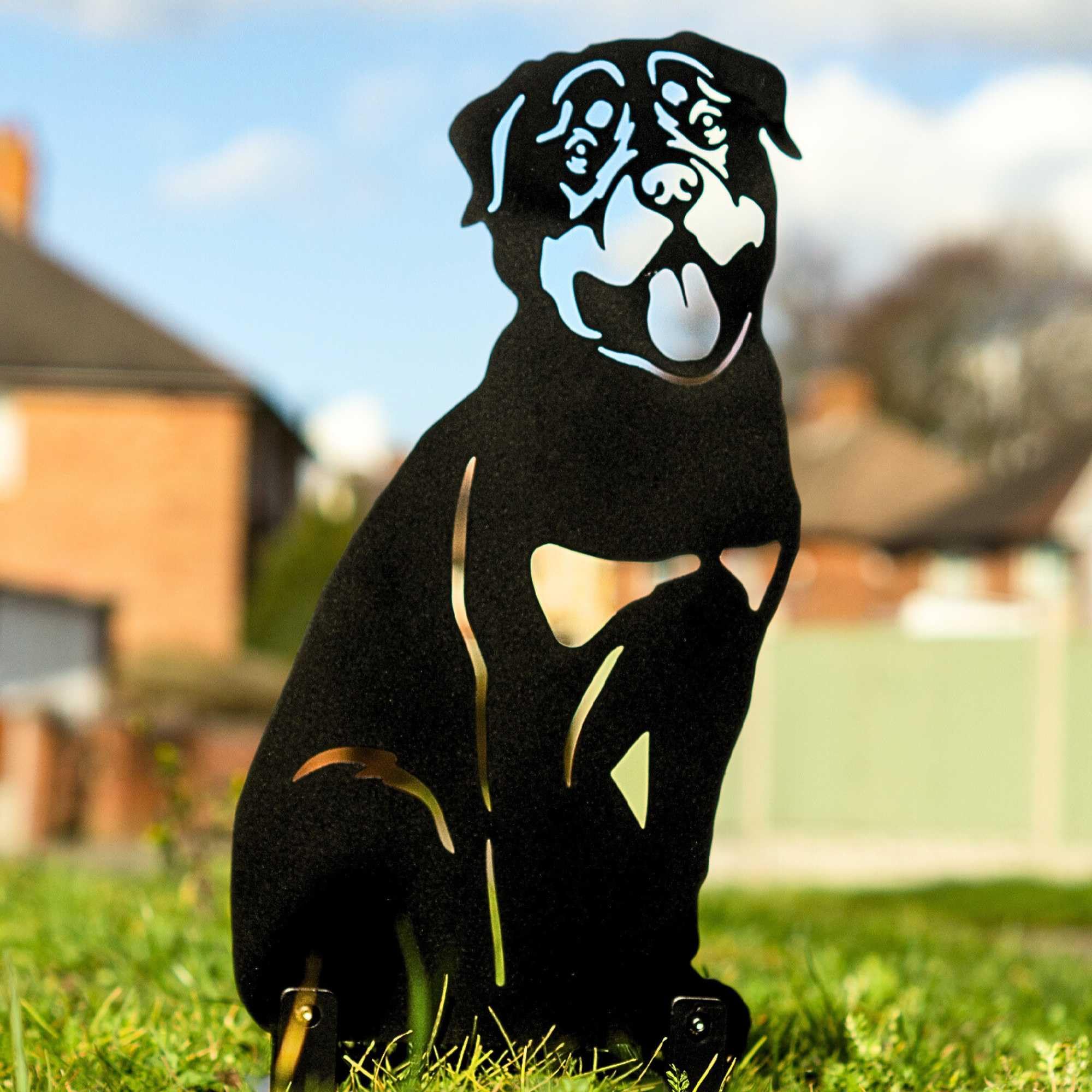 Rottweiler Dog Loss Garden Memorial Stone Statue Pet Grave Plaque Gift Metal Outdoor Ornament Idea Ashes Urn Headstone Personalised Sculpture (Black Painted Memorial)