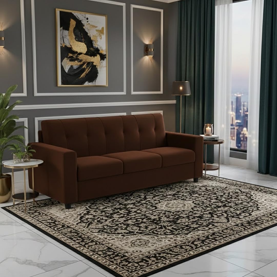CASASTYLE Asson 3 Seater Fabric Sofa Set (Brown)- Velvet Finish – Durable Comfort – Ideal for Living Room CASASTYLE Asson 3 Seater Fabric Sofa Set (Brown)- Velvet Finish – Durable Comfort – Ideal for Living Room