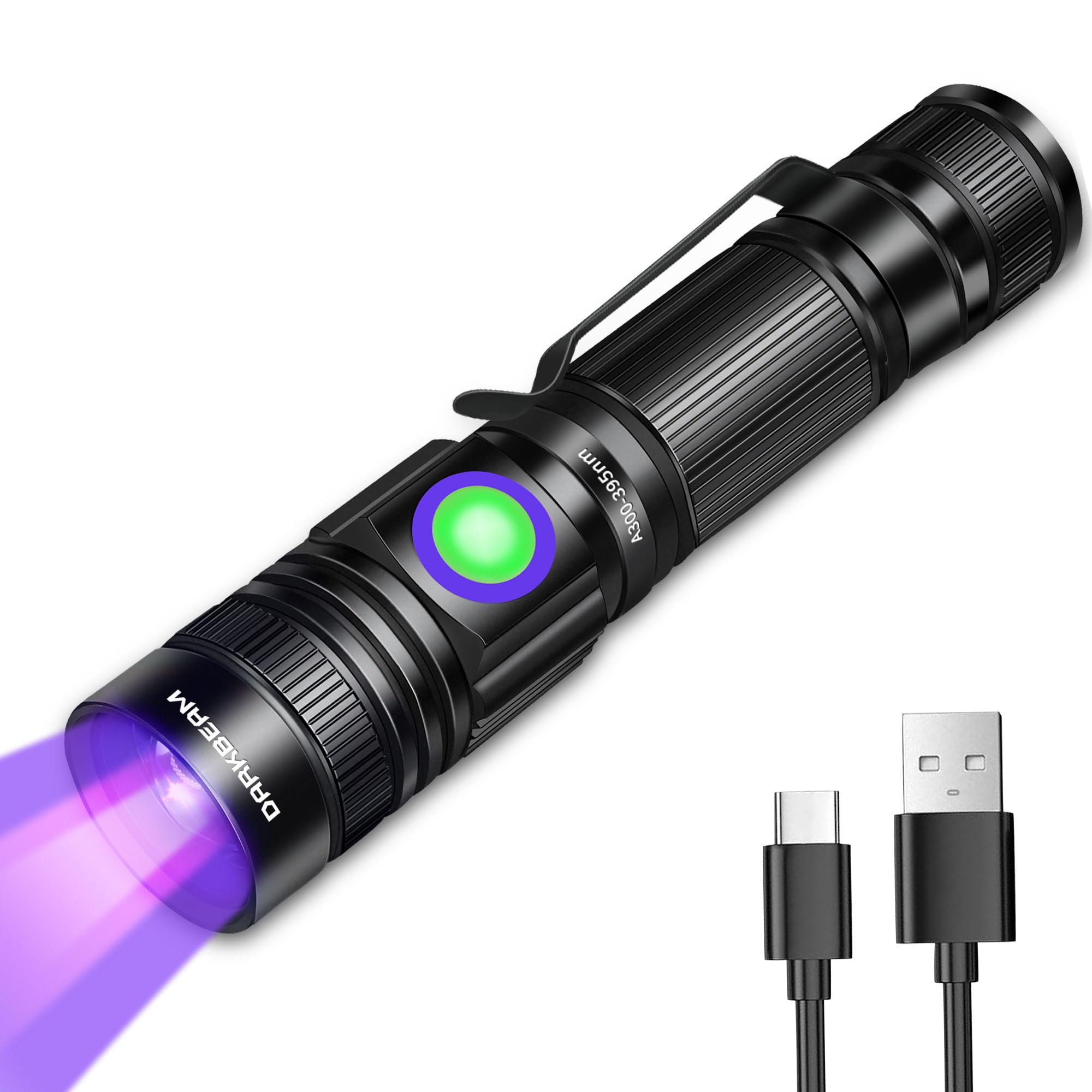 DARKBEAM UV Black Light Flashlight 395nm - Rechargeable USB Woods Lamp, Powerful Mini Ultraviolet LED Blacklight Flashlights - Resin Curing, Detector for Pet/Cat/Dog Urine, Stains, Scorpions