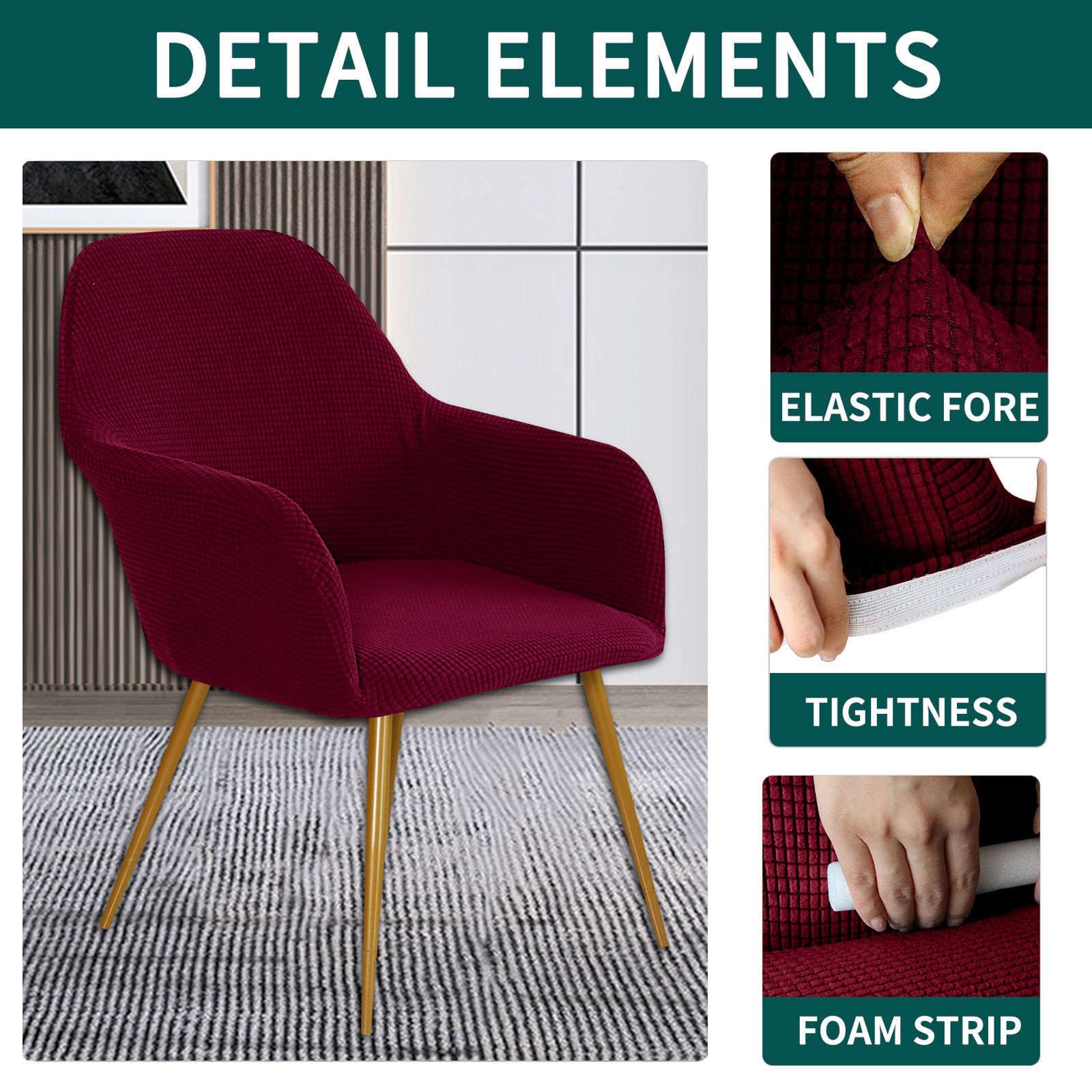 Fondo per Silla de Comedor con reposabrazos Fundas Modernas per sillas con Respaldo Curvo extraíble Funda per Silla per Comedor (Vino Rosso 6 Pezzi)