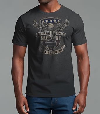 Harley-Davidson Military, Custom Veterans Support, T-Shirt, Honor Our Vets, in Charcoal Gray
