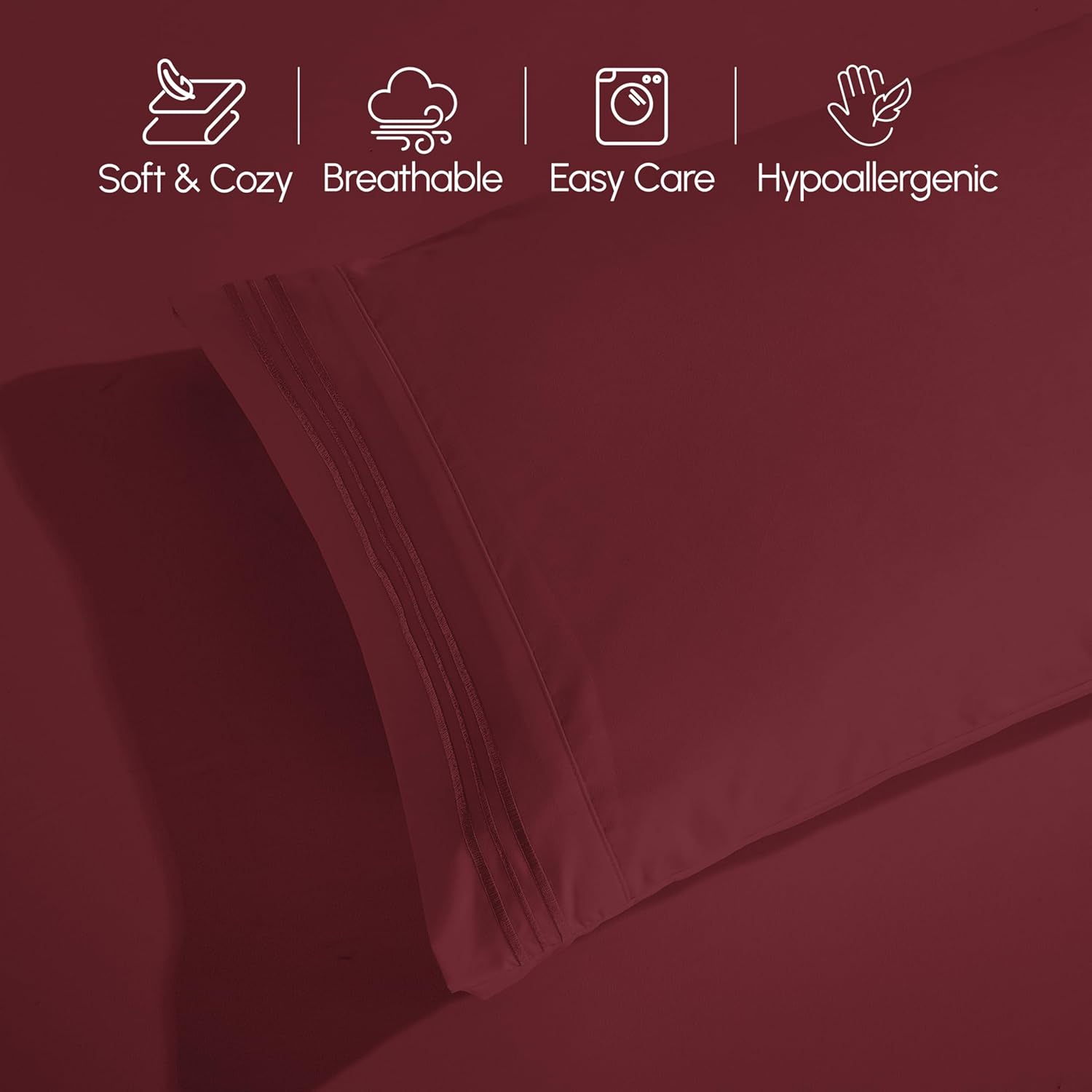 Elegant Comfort Luxurious 1500 Premium Hotel Quality Microfiber Three Line Embroidered Softest 4-Piece Bed Sheet Set, Wrinkle and Fade Resistant, King, Burgundy - Image 5