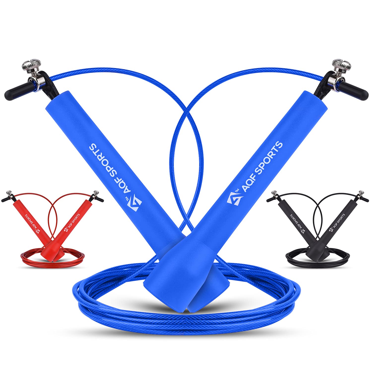 AQF Speed Skipping Rope for Fitness with Non-Slip Plastic Handles & Tangle Free Steel Wire Jump Rope Adjustable 3-meter length for Crossfit Training