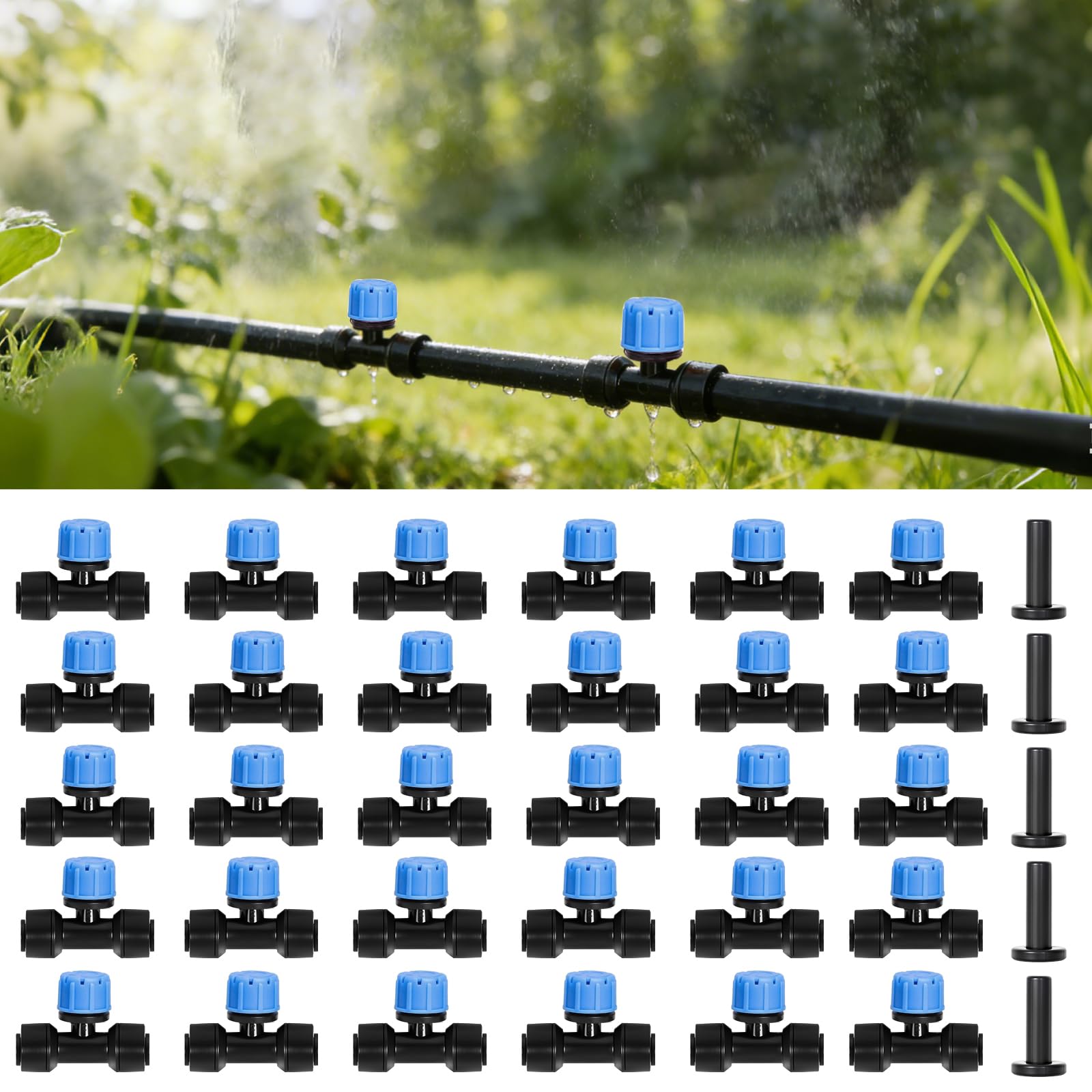 HOINCO 30pcs push-to-fit Drip lrrigation Emitters for 1/4 Inch Tubing