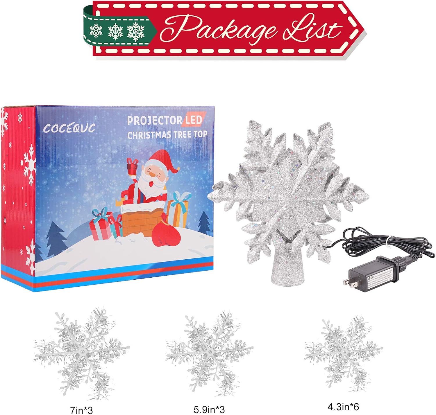 Christmas Tree Topper Christmas Decorations Lighted Tree Star Topper Snowflake Projector Built-in LED Lamp Beads Self Rotation Hollow Carved Design Christmas Tree Snowflake Decorations for Home Party