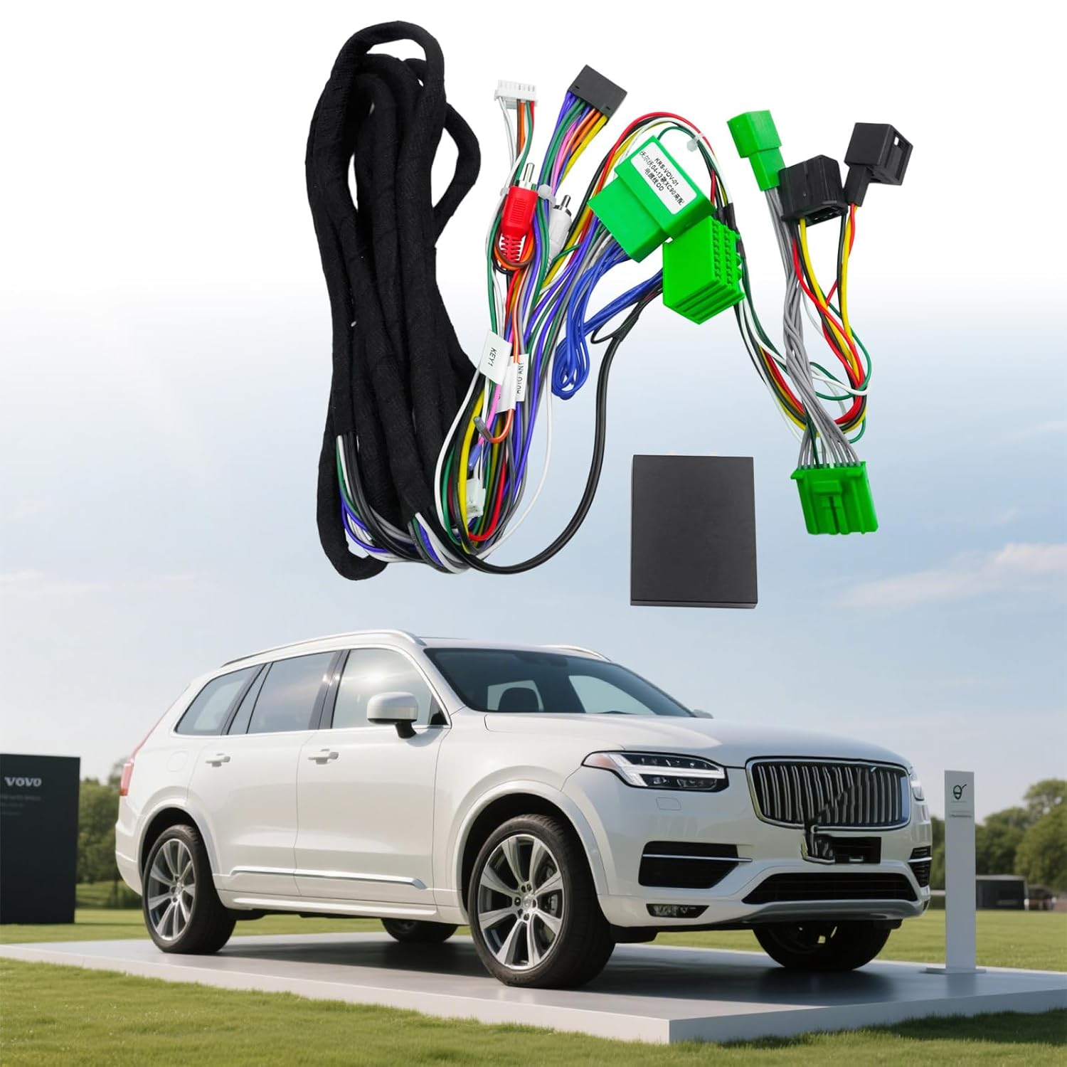 16pin Car Stereo Radio Power Wiring Harness Cable Adapter with Fiber Optic Amplifier Fit for Volvo XC90 2004-2014