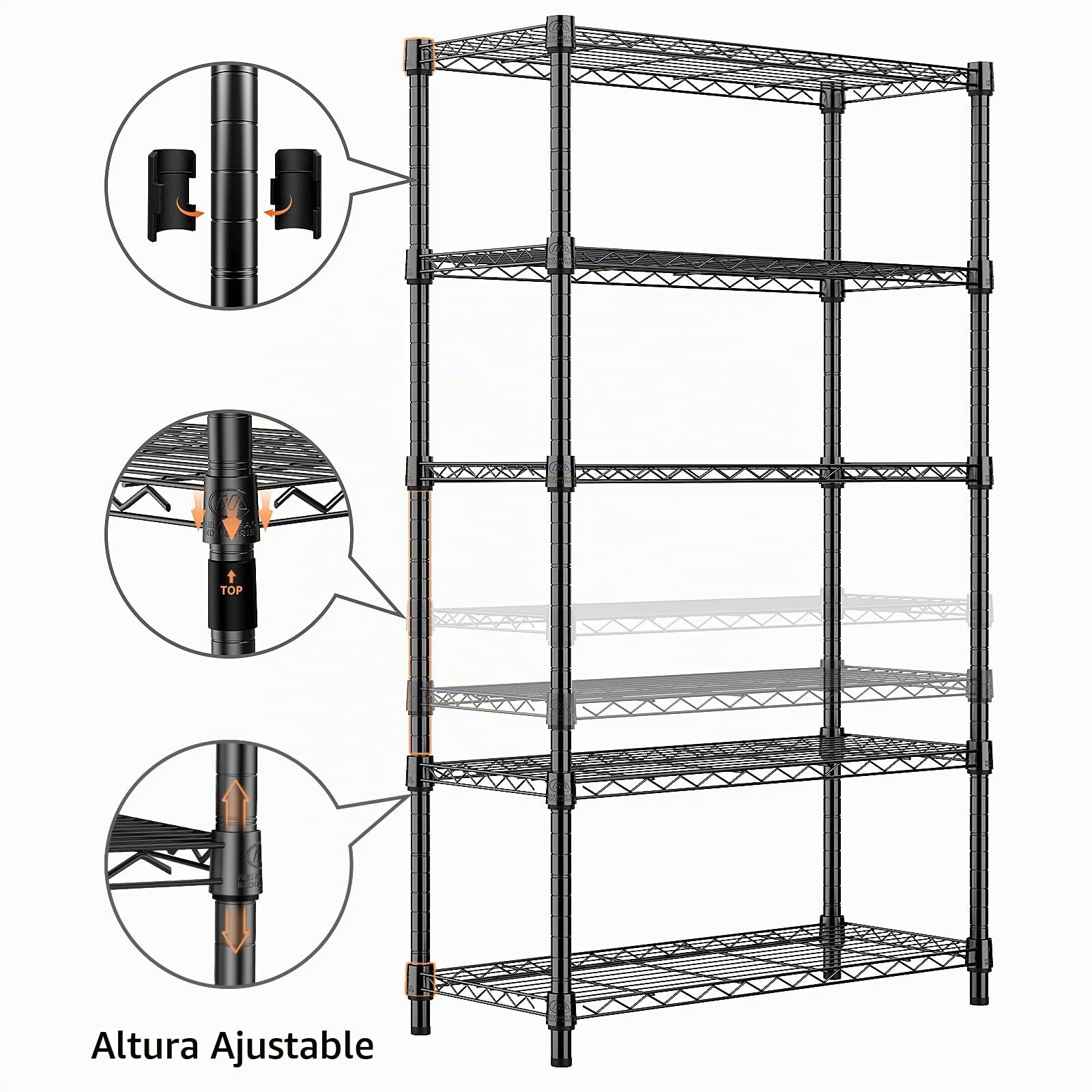 M MZG Estantería Metálica de Carga Pesada de 5 Niveles, hasta 567,5 kg, Baldas Ajustables, para Garaje, Taller y Almacén,Estudio,Negro, 35 x 60 x 158,7 cm