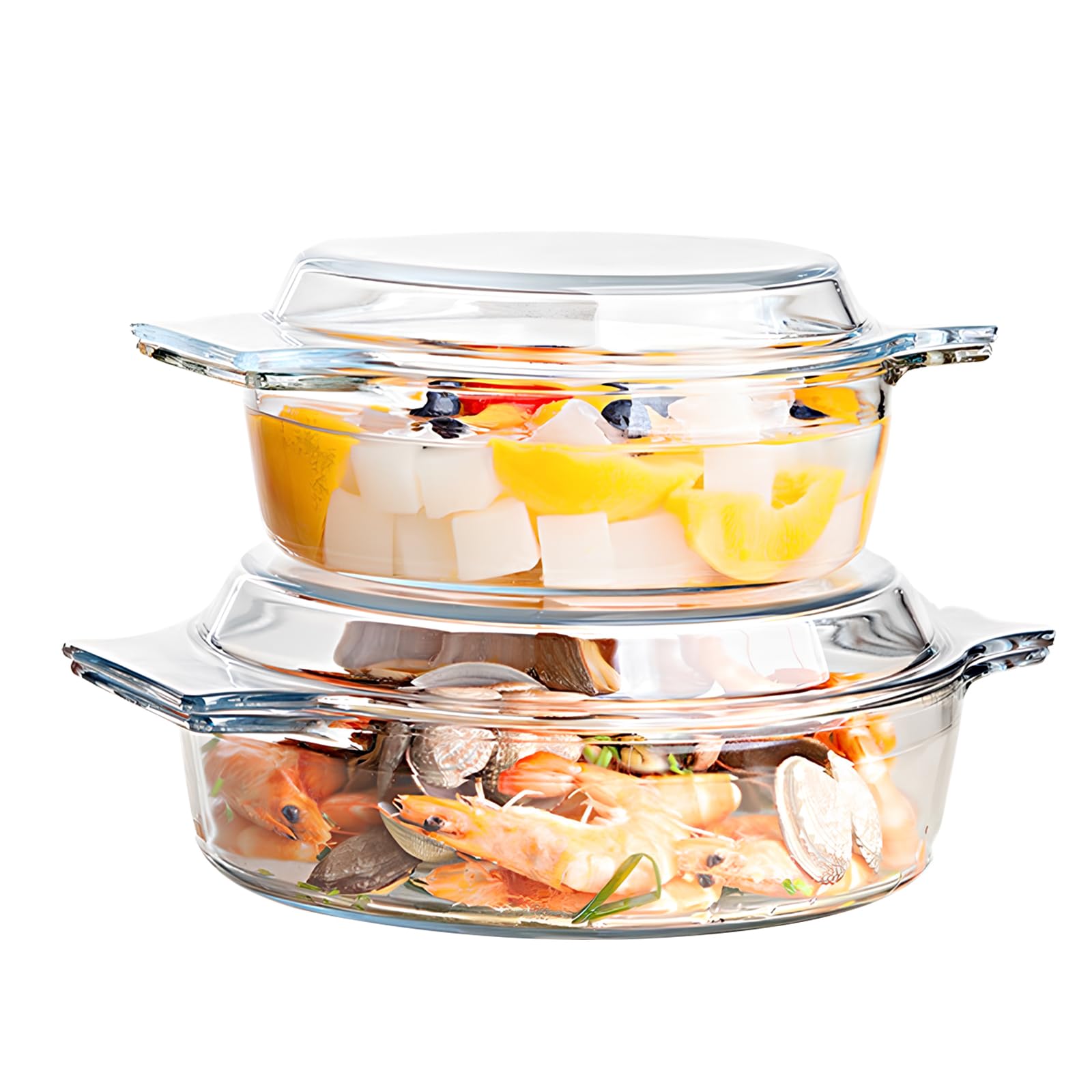 Cocotte En Verre Dokeno - Lot De 2 (1L + 1,5L) - Allant Au Four Et Micro-ondes - Avec Couvercle