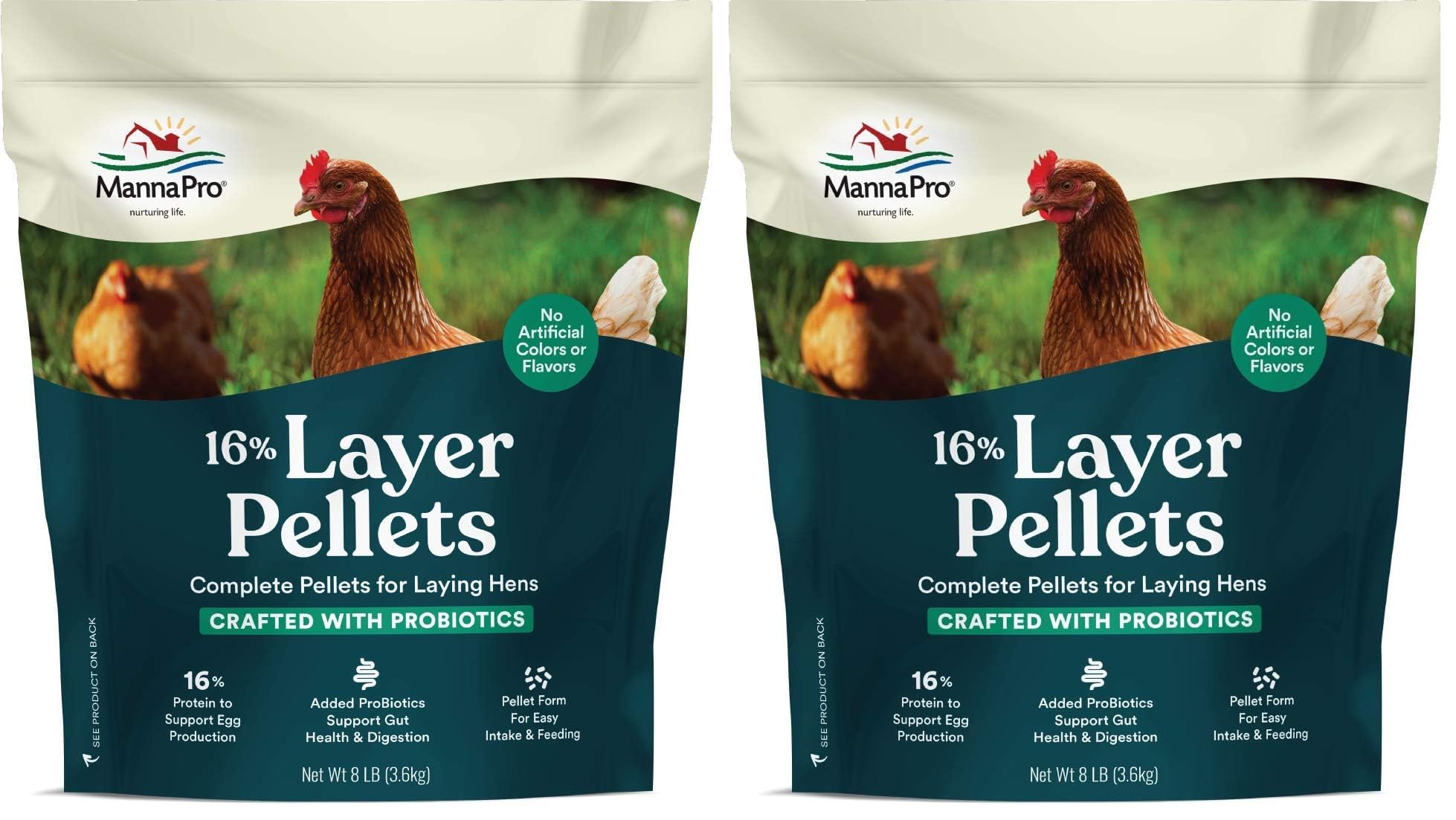 Manna Pro Chicken Feed | 16% Chicken Food with Probiotic Pellets, Layer Feed | 16 lbs (Pack of 2)