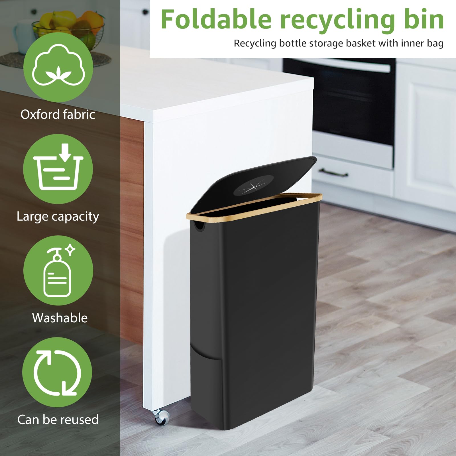 Recycling Bin, Large 28 Gallon Collection Container with Inner Bags, Portable Keeping-Tidy Recycle Storage Container with Lid, Reusable Bottle Collection Container for Home Kitchen Garage Apartment