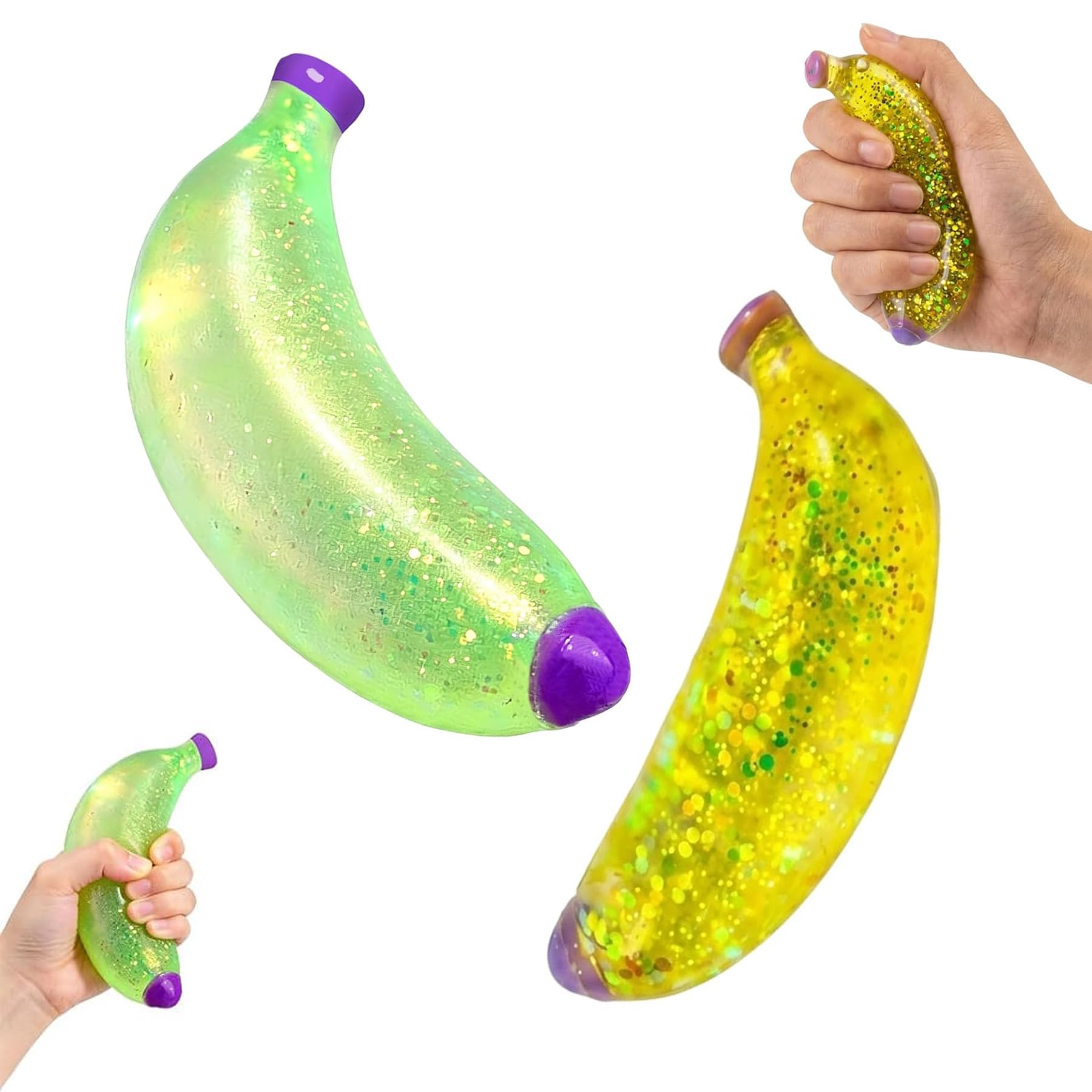 2Pcs Squishy Pack,Funny Banana Stress Ball Squishy Kit Ice Cube Stress Ball Sensory Stress Cube for Anxiety Relief for Kids & Adults Age 6+