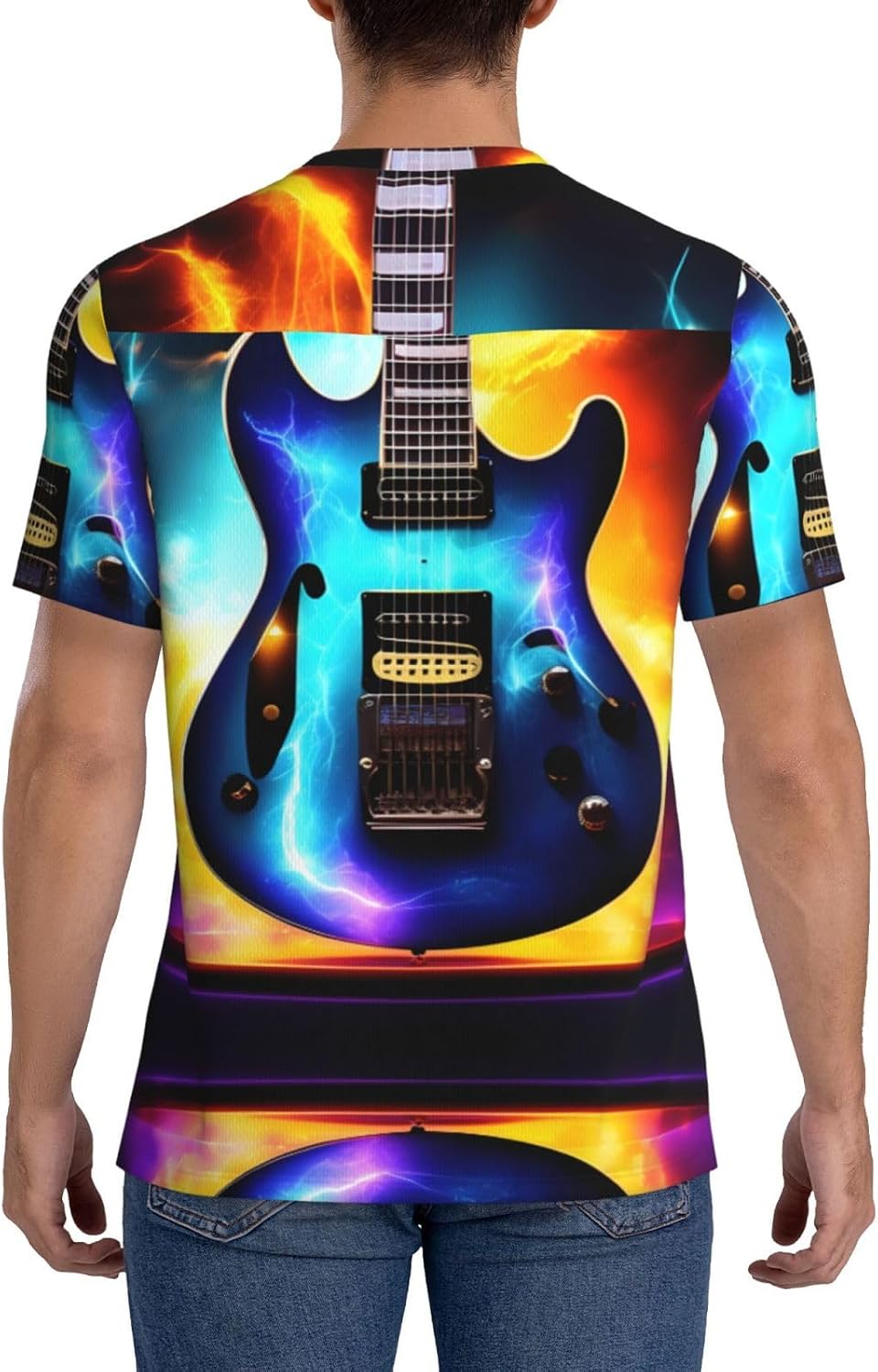 Magic Electric Guitar Rugby Football Jersey for Men, Comfortable V-Neck Loose Fit Top for Team Sports Athletics