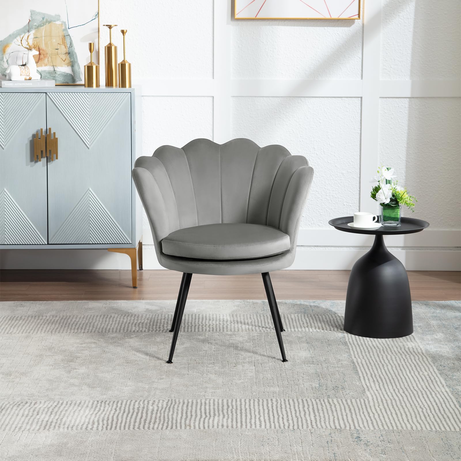 WOLTU Sillon Relax, Butacas de Salón, Patas de Metal Chapa, Gris | Sillón Lounge con Terciopelo, Cojín grueso, Pies ajustables, Dormitorio, Tocador y Recepción, Carga 150 kg