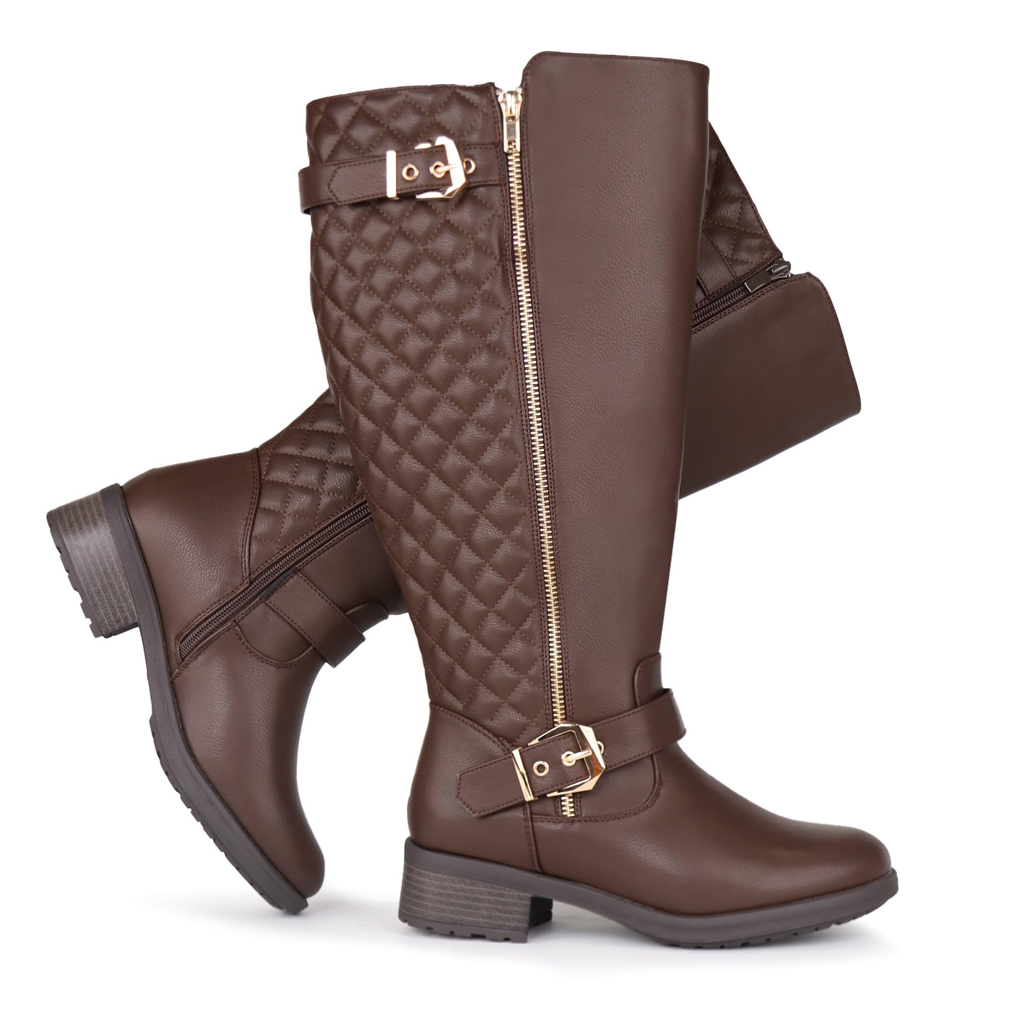 Damen-Reitstiefel mit extra breiter Wade, kniehoch, Retro-Doppelschnalle, schicker Stil, Herbststiefel