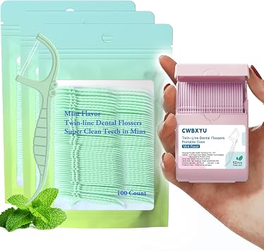 Twin-Line Mint Dental Flossers, 352 Count | No Break & No Shred Dual-Action Floss Picks | Travel-Ready Oral Care for Deep Teeth Cleaning | Super Durable Toothpick Sticks for Tight Gaps Pink