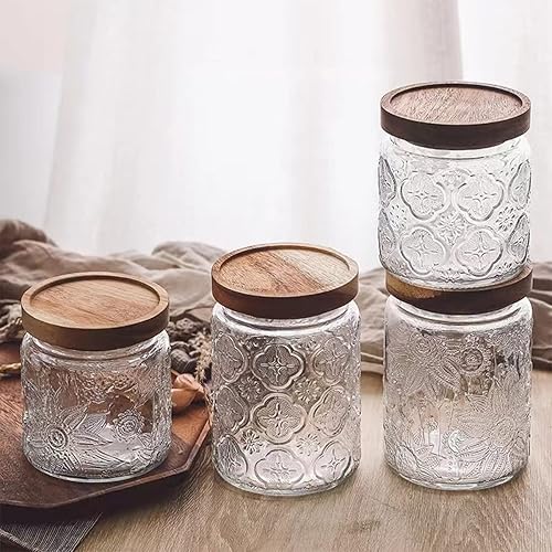 Miniatura 5 de ANSQU Paquete de 4 tarros de almacenamiento de vidrio vintage, recipiente de almacenamiento de vidrio de 16.9 onzas líquidas con tapa de madera