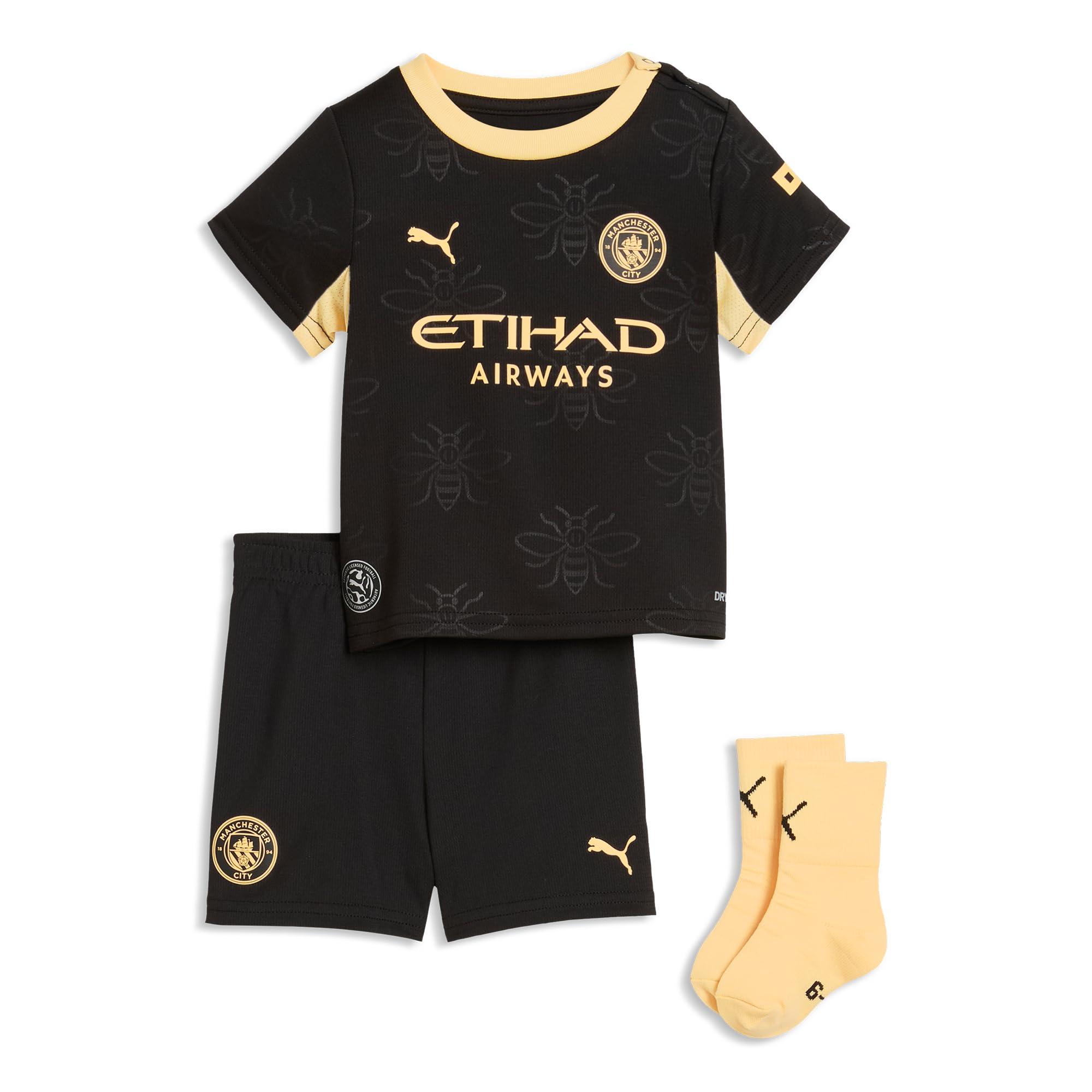 PUMA Manchester City Baby Auswärtsset 2026/27 - Schwarz | Offizielles 3-teiliges Set; Trikot, Shorts & Stutzen; dryCELL feuchtigkeitsableitend; normale Passform; atmungsaktiv