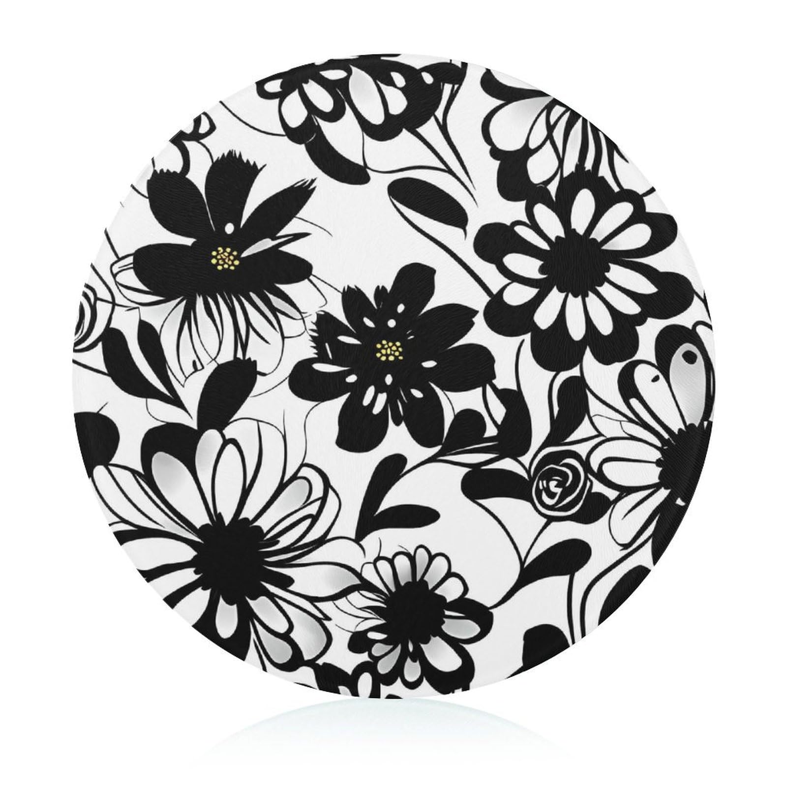 Planche à découper en verre ronde fleurs noires et blanches