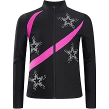 ranrann Girls Ice Skating Jackets Teens Sparkly Long Sleeve Gymnastics Training Practice Figure Skating Tops