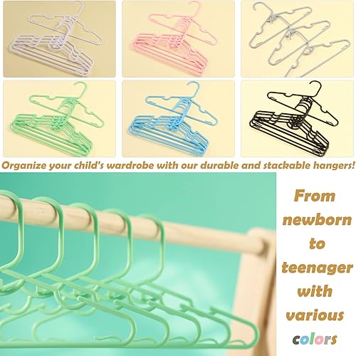 Miniatura 6 de Paquete de 20 perchas de plástico para ropa de bebé con clips para guardería, ganchos para organizador de armario, perchas apilables para recién