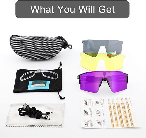 Vista 58 de OULAIQI Cycling Sunglasses Polarized Sunglasses for Cycling Men Women with 1 Lens or 3 Interchangeable Lens Baseball Glasses