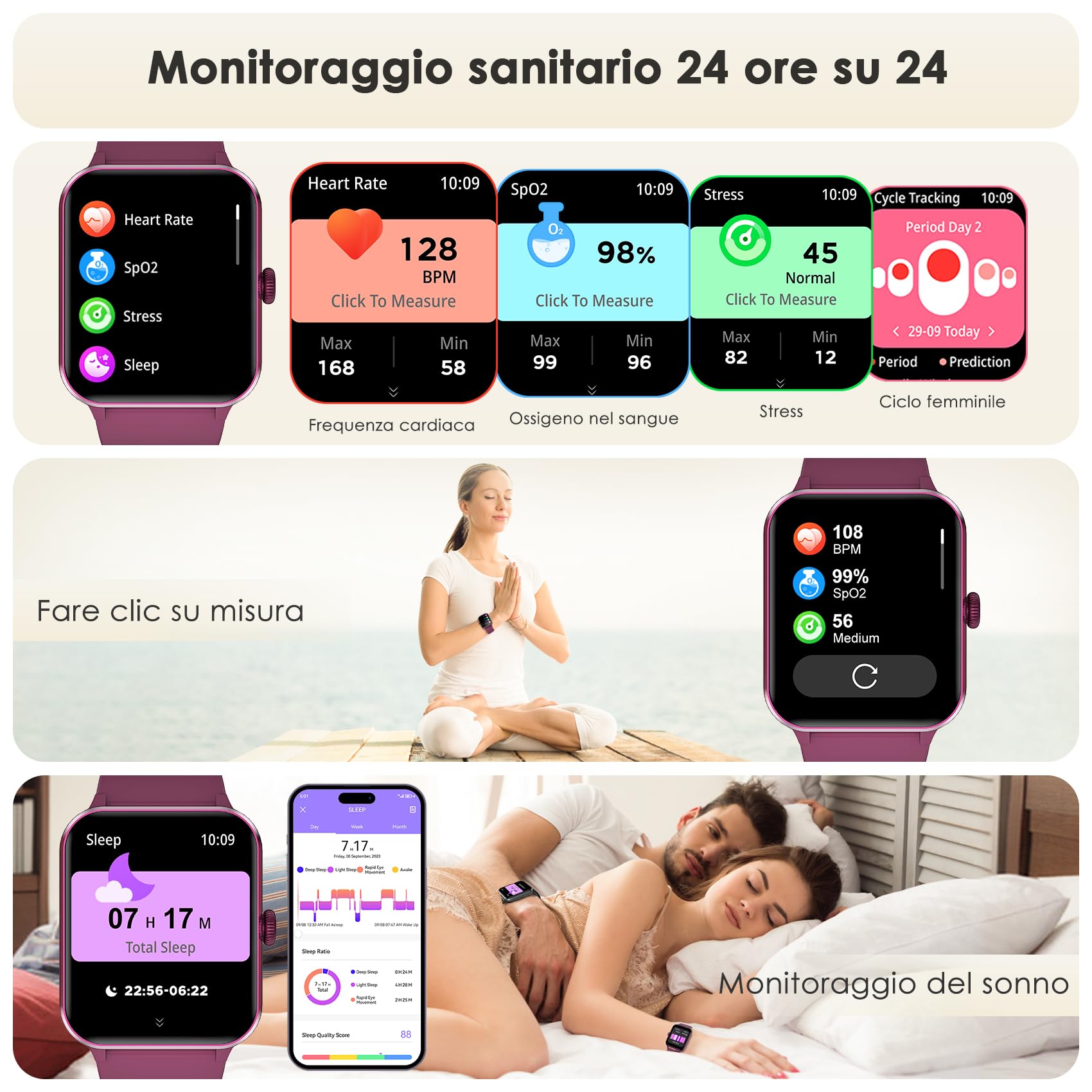 Smartwatch Uomo Donna, Orologio Fitness con Chiamate ,100 Modalità Sportive, 1.85" Smart Watch Monitor del SpO2/Sonno, 24H Cardiofrequenzimetro da Polso Fitness Tracker per iOS Android Smartphone