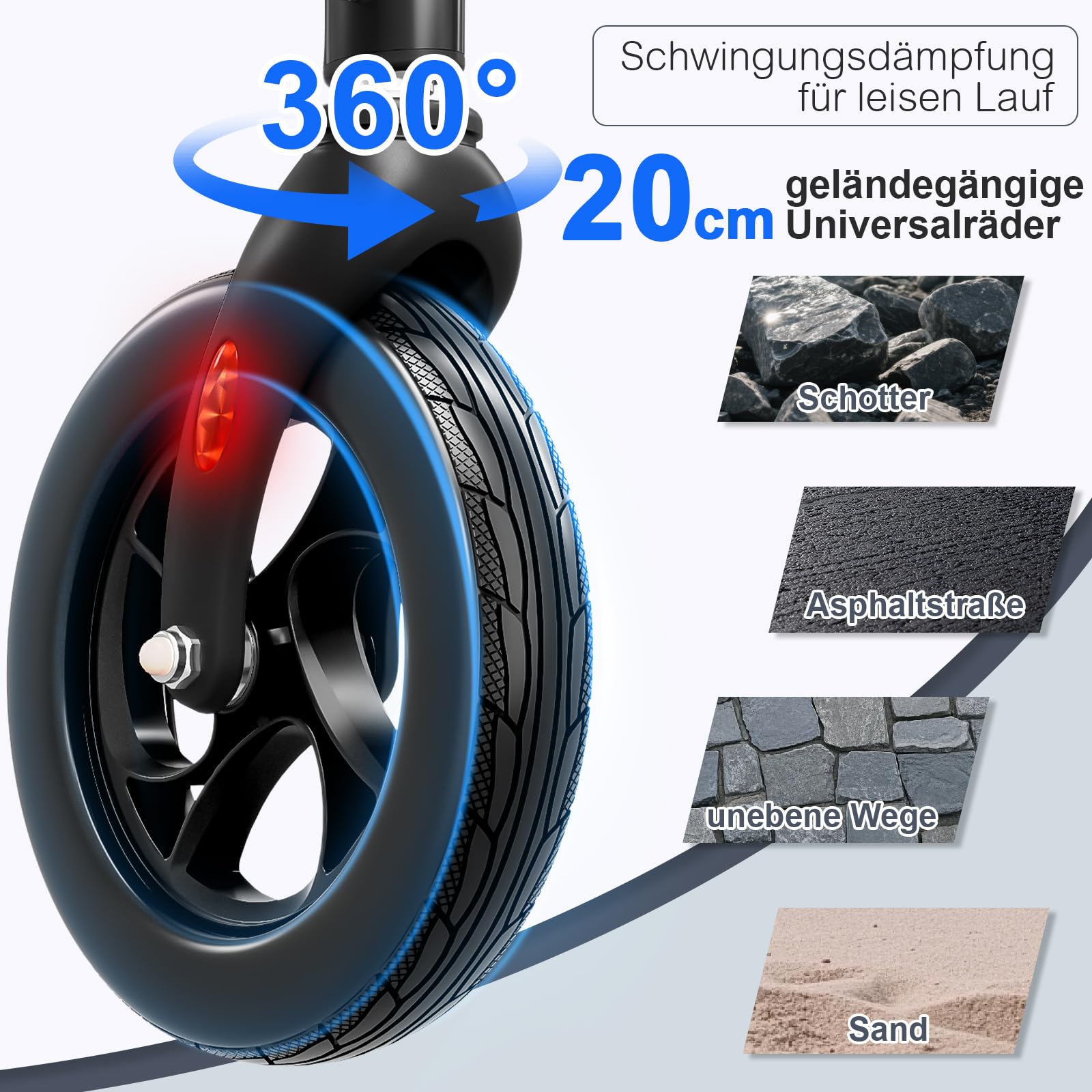 Andador plegable y ligero con asiento, andador para personas mayores de hasta 160 kg, con ruedas de 8 pulgadas y dirección de 360°, altura regulable en 6 posiciones, adecuado para uso diario