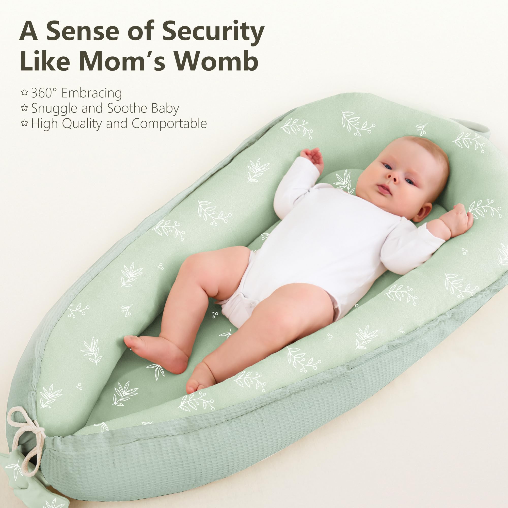Susurration Baby-Nestchen für Neugeborene, tragbare glatte Mikrofaser, Baby-Liege, Schlafkissen, Baby-Essentials Geschenke für Jungen und Mädchen, Zuhause und Reisen (grüner Bambus)