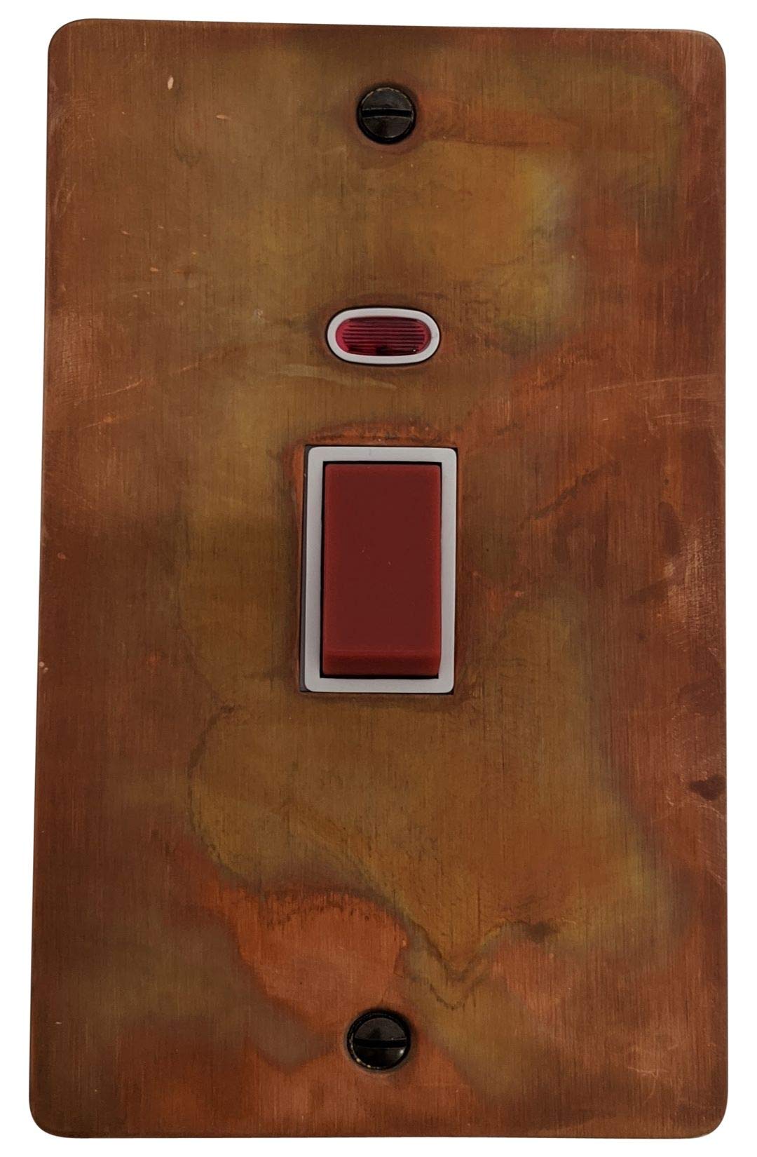 G&H Brassware G&H Ftc28w Flat Plate Tarnished Copper 45 Amp Dp Cooker Switch & Neon Vertical Plate