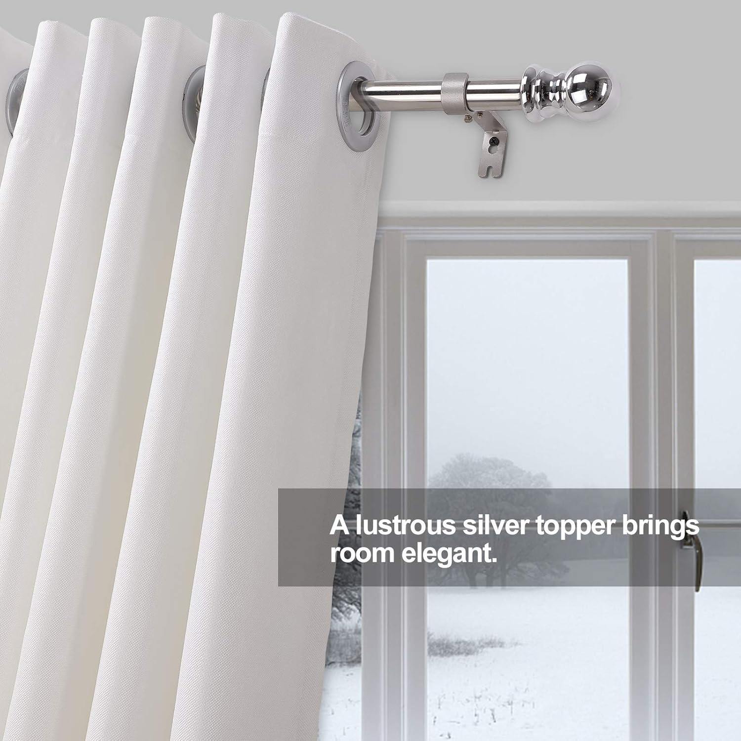 Wefaith Single Curtain Rods - 1’’diameter curtain pole for Windows 44-57’’Heavy-Duty Adjustable Window Rod with Brackets and Classic Round Finials for Bedroom Kitchen Silver : Home & Kitchen