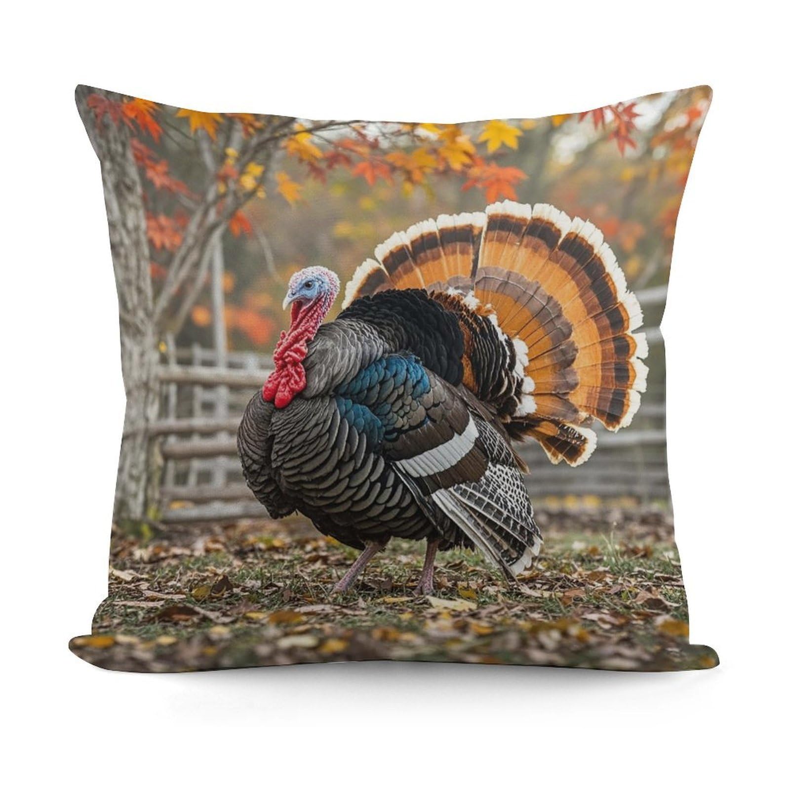 LZQPOEAS Turkey and Maple Leaves Throw Pillow Cover 18x18 in Breathable Square Pillow Case Cozy Soft Pillowcase Protector Fashion Modern Couch Cushion Case for Living Room Bed Sofa Decor