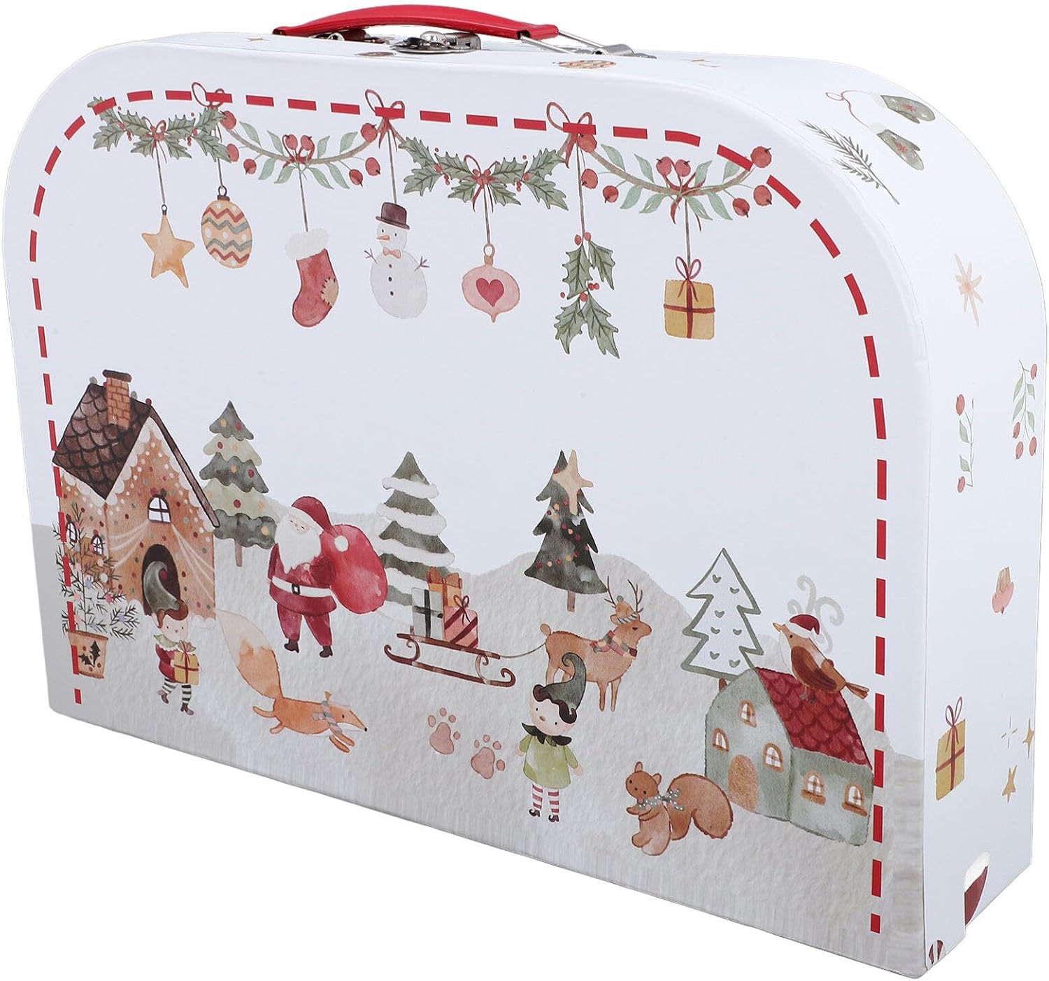MAGICLULU Christmas Boxes with Lids, Decorative Christmas Boxes Xams Paperboard Suitcase with Handle Storage Chests Jewelry Keepsake for Home Party Decor