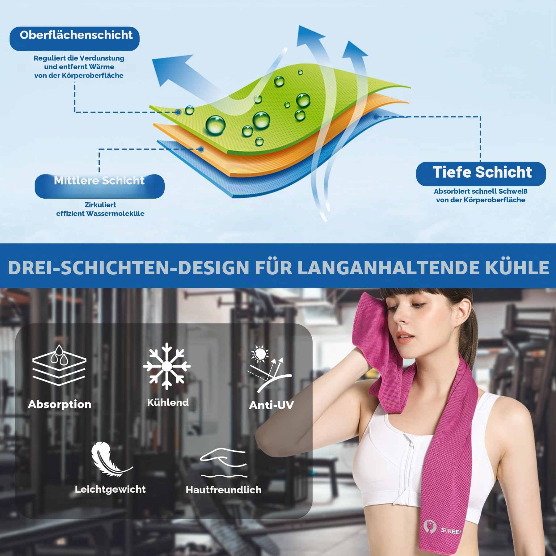 Kühltuch Set, kühlendes Handtuch Kühltücher Hals, Handtuch kühlend, Cooling Towel, Kühltücher Sport, Kühlendes Tuch, Eishandtücher für Wandern, Laufen, Tennis, Reisen,