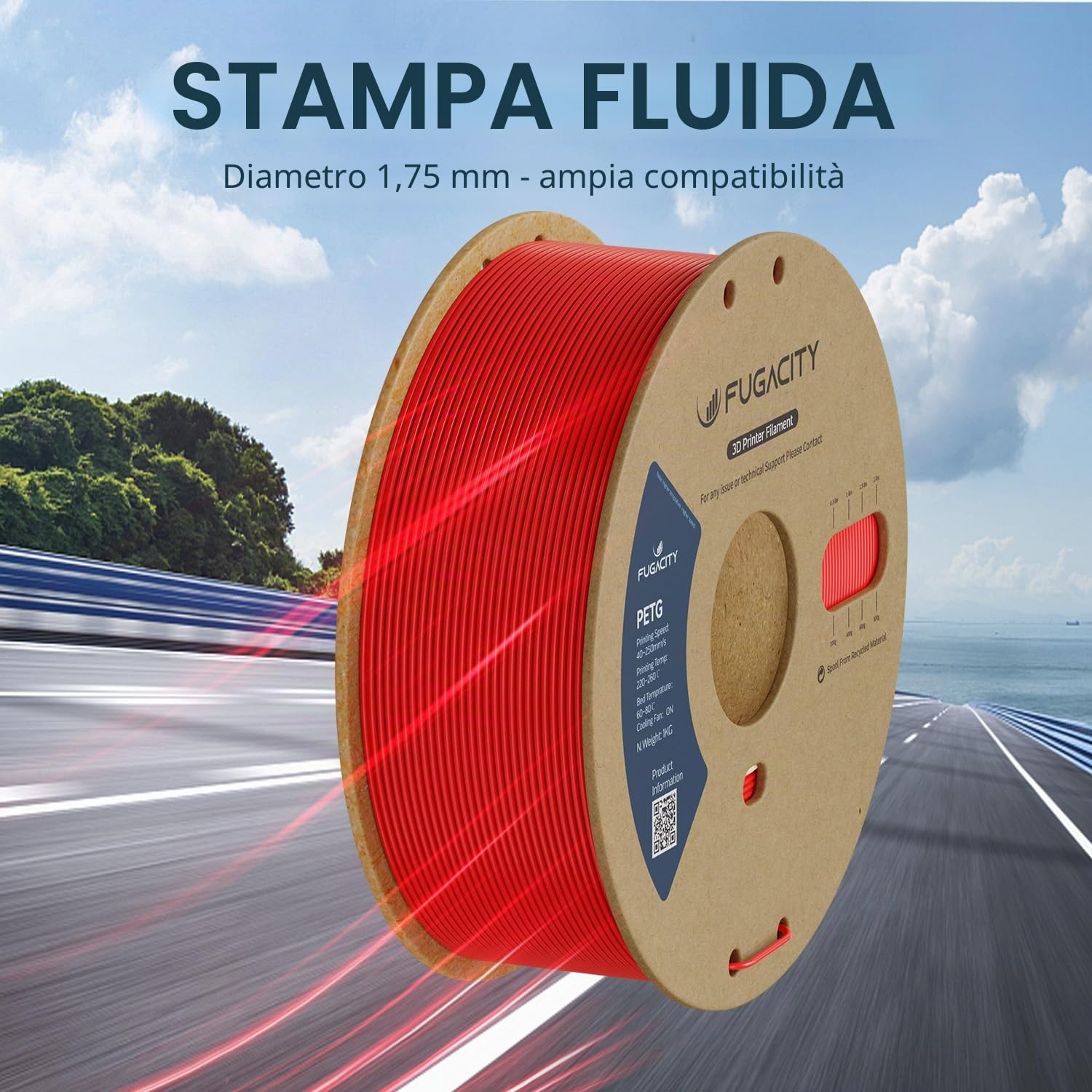 Fugacity Filamento in PETG da 1,75 mm, per stampante 3D, 2 rotoli da 1 kg, precisione dimensionale +/- 0,02 mm, effetto di stampa migliorato, si adatta alla maggior parte delle stampanti 3D FDM