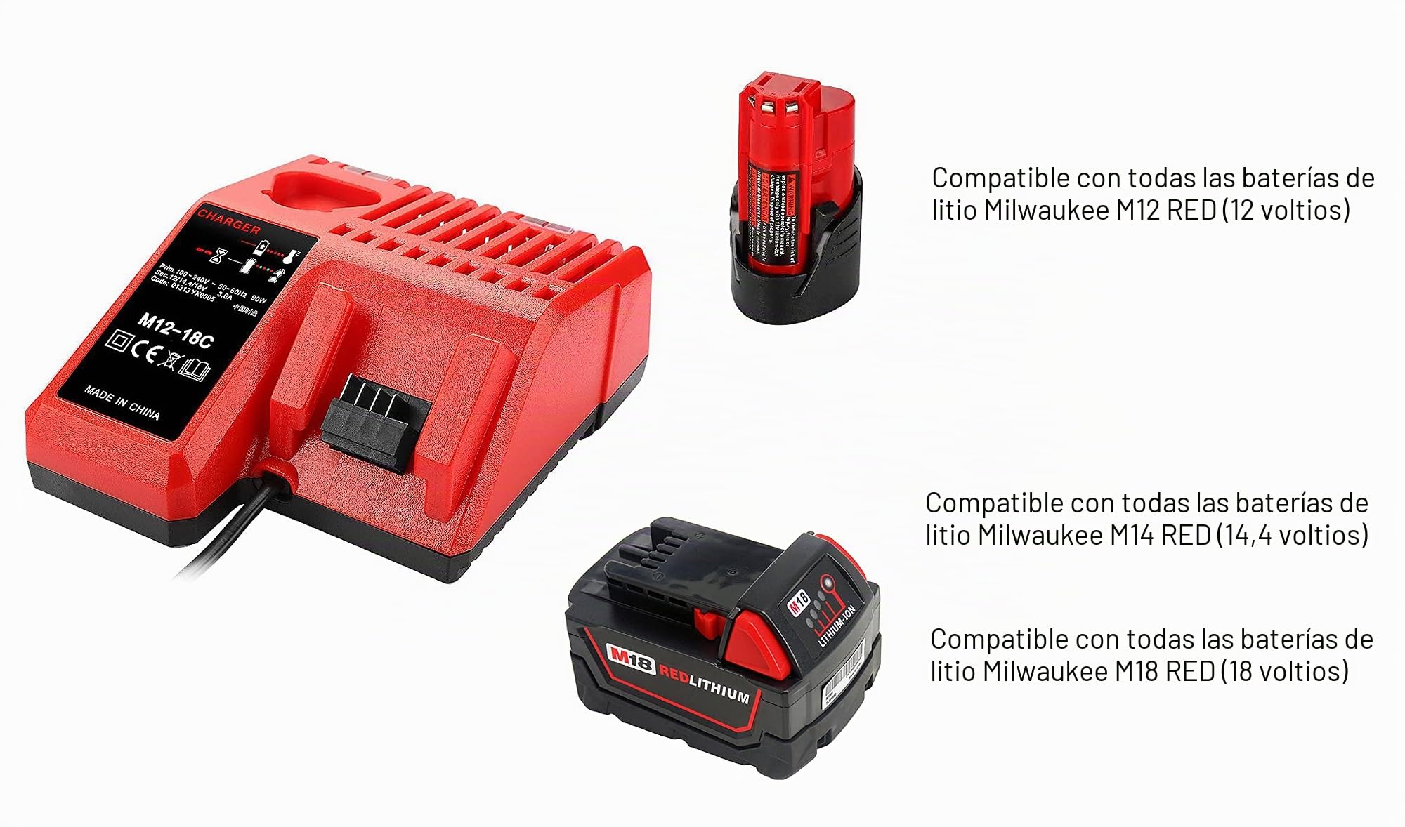 2 Piezas 18V 5.0Ah Batería para Milwaukee M18 48-11-1828 48-11-1840 C18B M18BX Li18 M18B4 M18 XC con Cargador Milwaukee para M12 M18