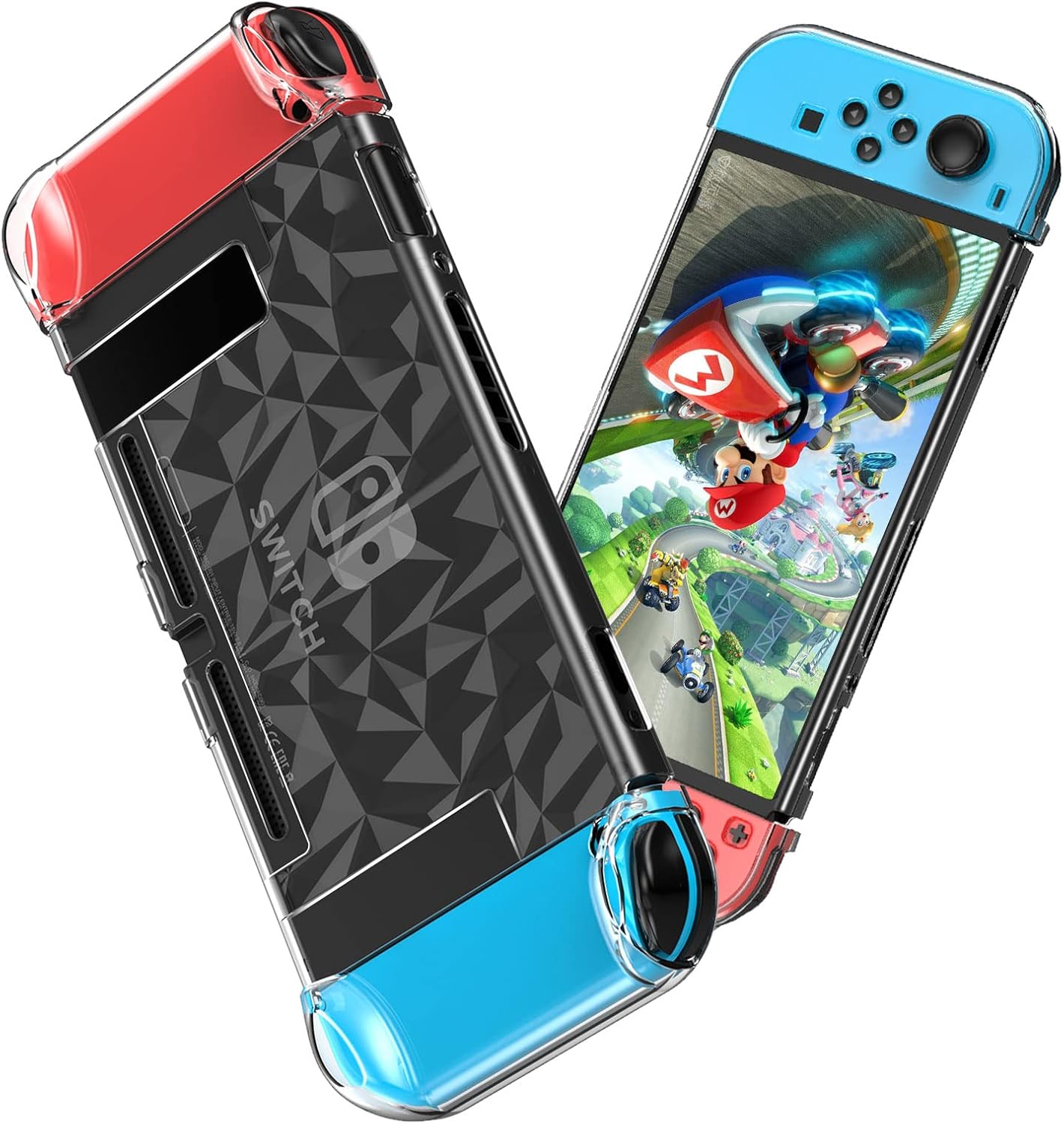 Dockable Case Compatible with Nintendo Switch, Clear Diamond Protective Case Cover for Nintendo Switch and Grip Controller with a Tempered Glass Screen Protector and Thumb Stick Caps - Image 6