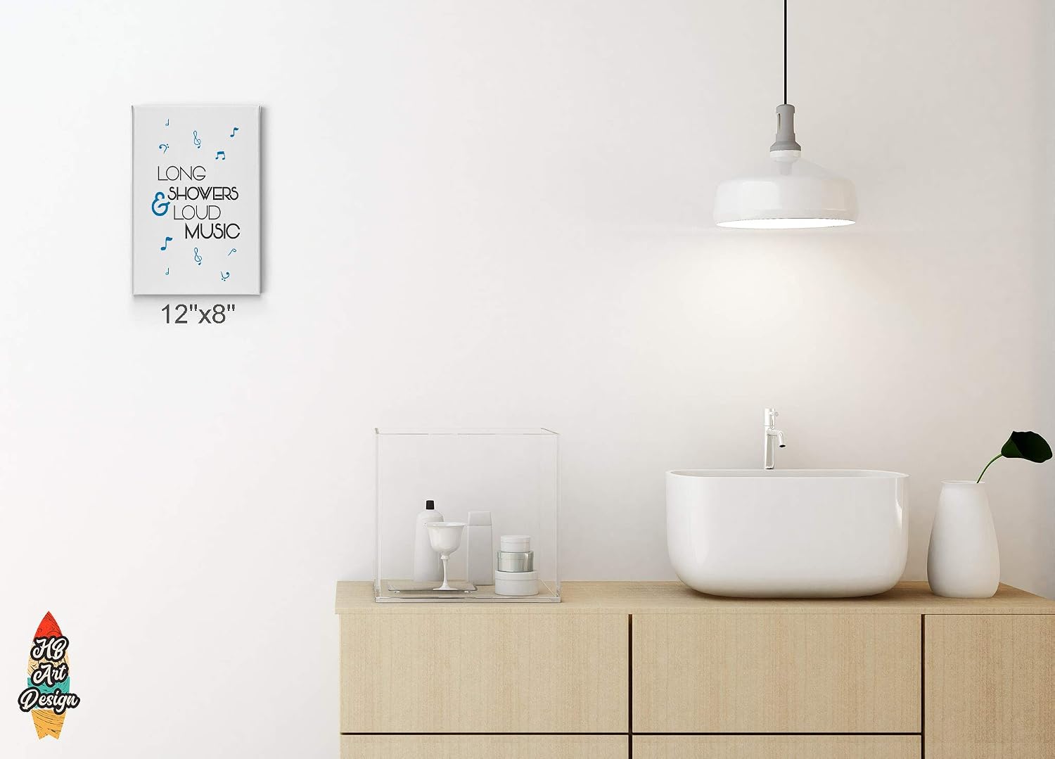 HB Art Design Long Showers and Load Music Funny Bathroom Quote Saying Canvas Print Wall Art Bathroom Decor Music Notes Kids Nursery Bathroom Sign Accessories Toilet Gift Ready to Hang 12x8 inches image 2