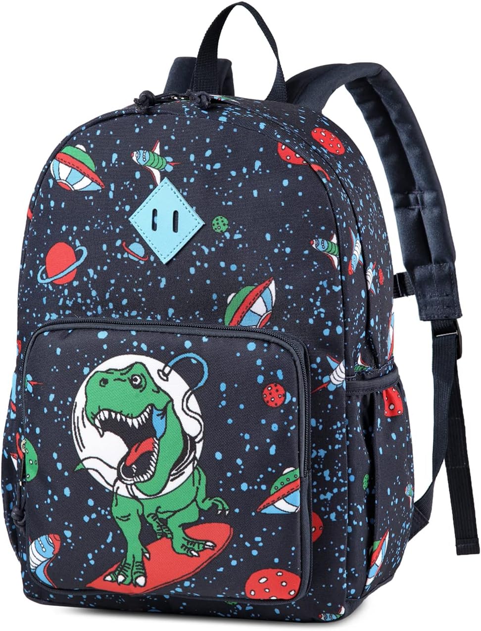 Chase ChicChildren's Backpack, Girl's School Backpack, Preschool Backpack with Side Pockets and Chest Buckle and Name Tag, Space Dinosaur