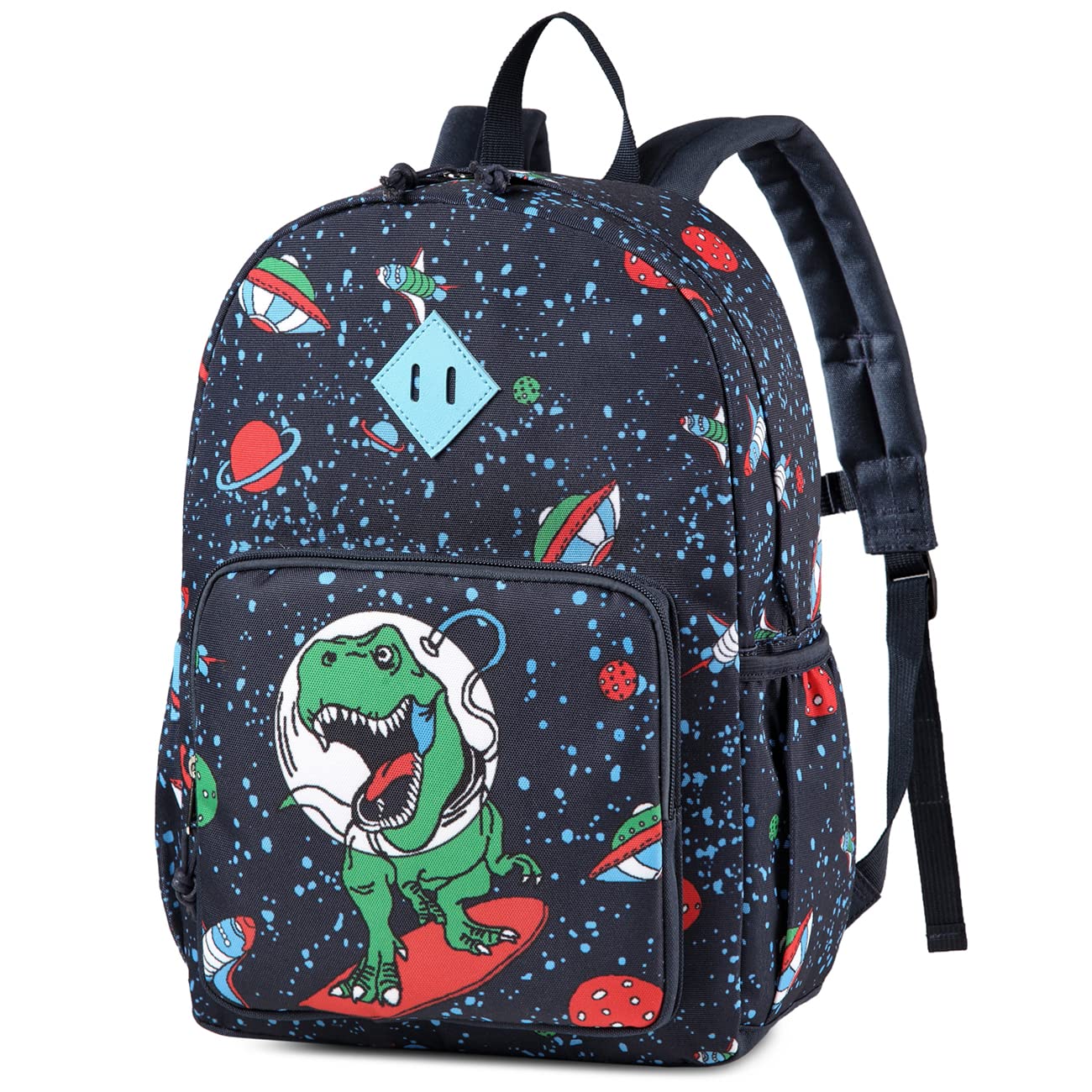 Chase ChicChildren's Backpack, Girl's School Backpack, Preschool Backpack with Side Pockets and Chest Buckle and Name Tag, Space Dinosaur