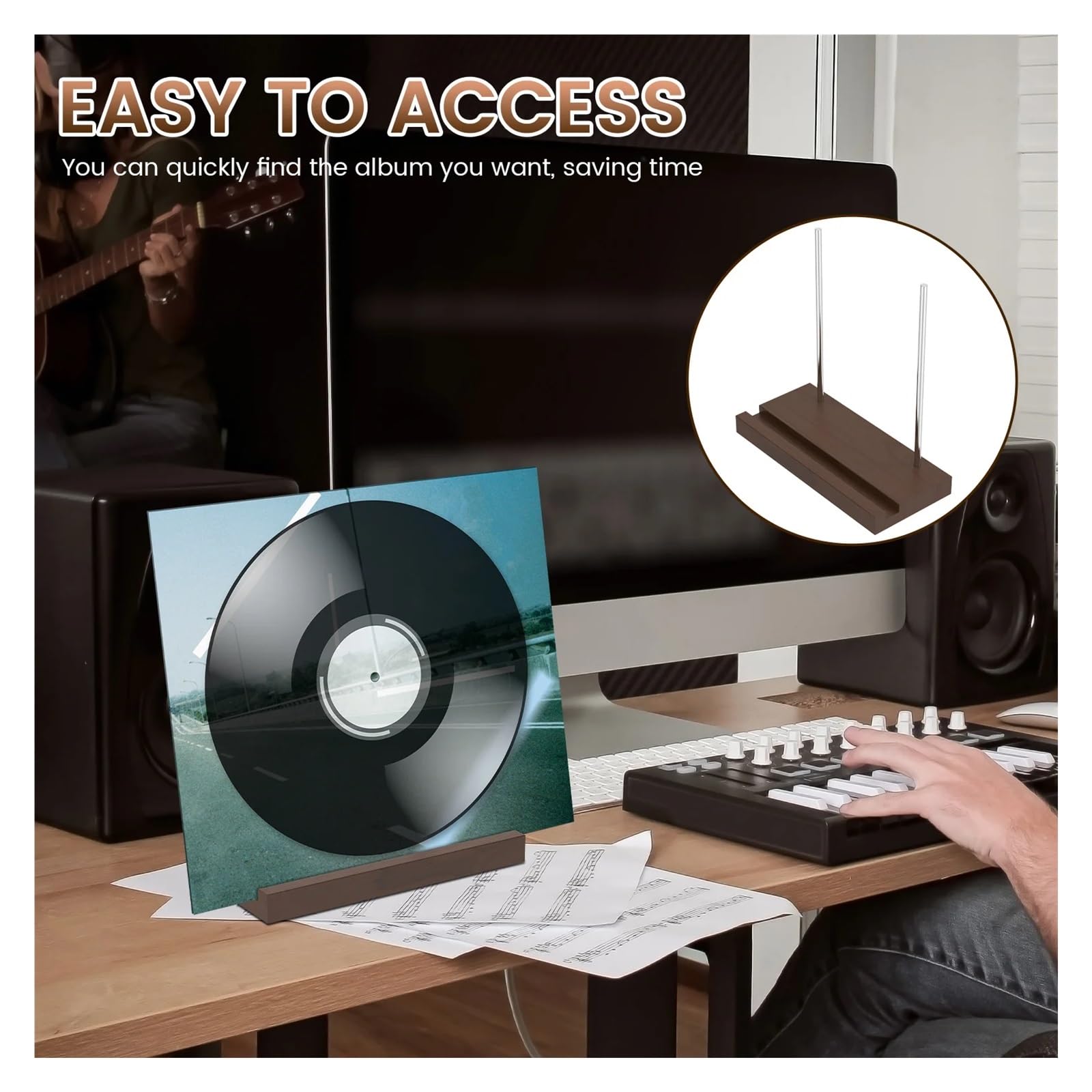 Porta Vinili Espositore in vinile singolo in legno for album decorativo, disco da riproduzione for l'archiviazione di foto su CD per Album