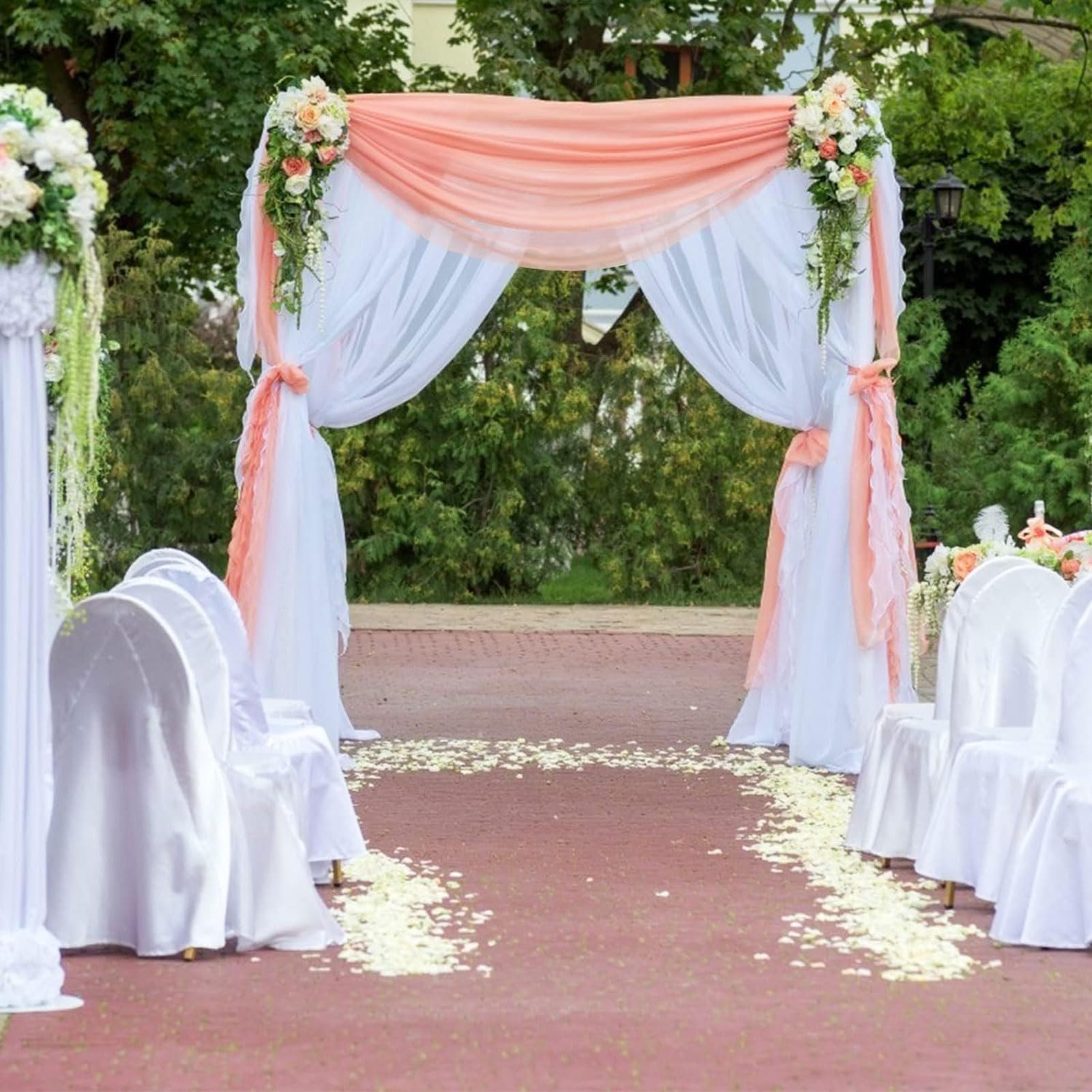 HUHJYUGE Mariage Arche Tenture Rideau en Tulle, Tissu Drapé en Mousseline Voilage Mariage Décoration, pour Photographie, Mariage, Fête, Anniversaire (2 Pièce) (7 600cm)