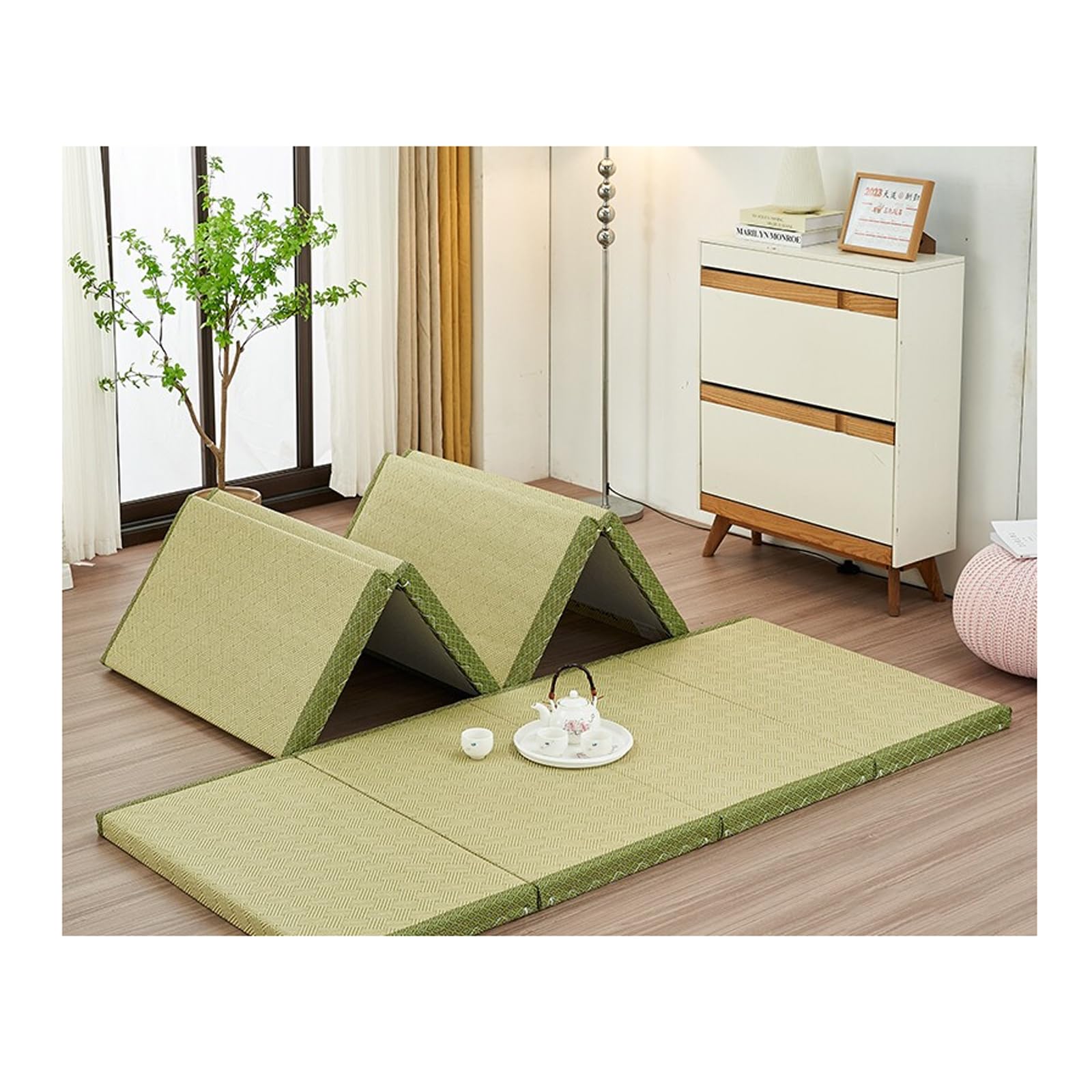 Japanische Tatami-Matte, faltbare Futon-Klappmatratze, grünes Rushgras, Bodenmatte, Matratze, Klappbett mit Matratze, ideal für Meditation, Yoga, Zen-Raum, japanischer Tränenraum (XS)