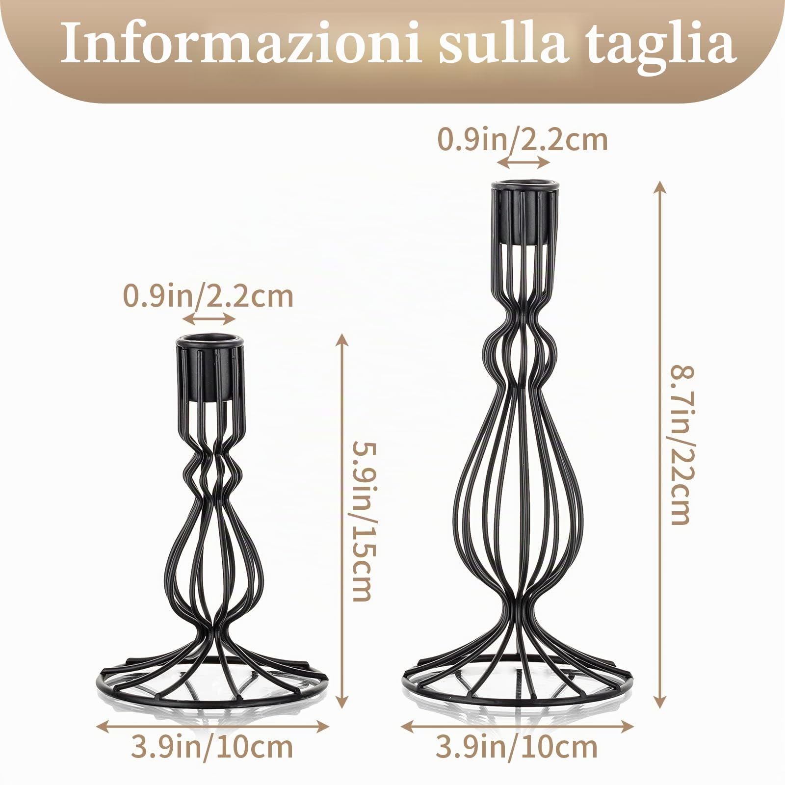 Sziqiqi Portacandele in Metallo Geometrico - Set di 2 Candelabro Moderno in Ferro Nero Candelieri Candelabri Centrotavola Decorativo per Soggiorno Festa Natale Halloween Tavolo da Pranzo