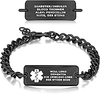 Vista 12 de Divoti Pulsera de Alerta de Identificación Médica Grabada Personalizada, Condiciones Personalizadas de 4 Líneas Cadena de Cuerda de Acero
