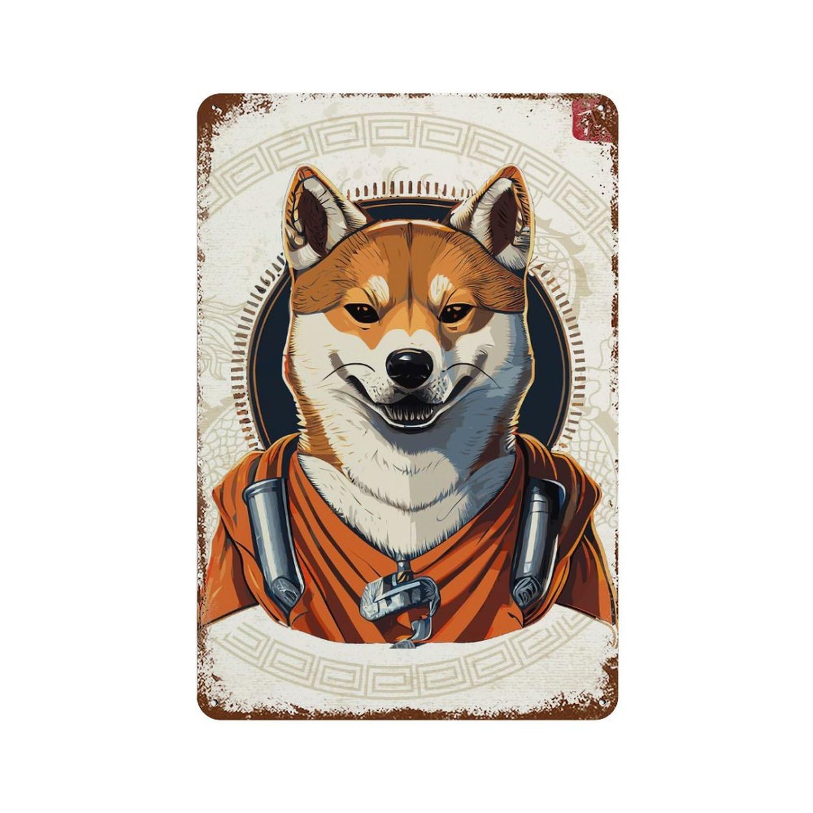 Aged Metal Wall Plaque with Japanese Shiba Inu Design Design 11.8"x7.9", for Basement, Hobby Room And Garage Decor, Classic Wall Plaque