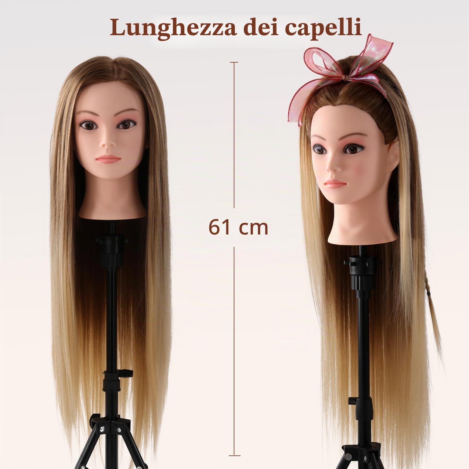 Testa per Parrucchieri 24" Capelli Sintetici Morbidi con Staffa Accessori