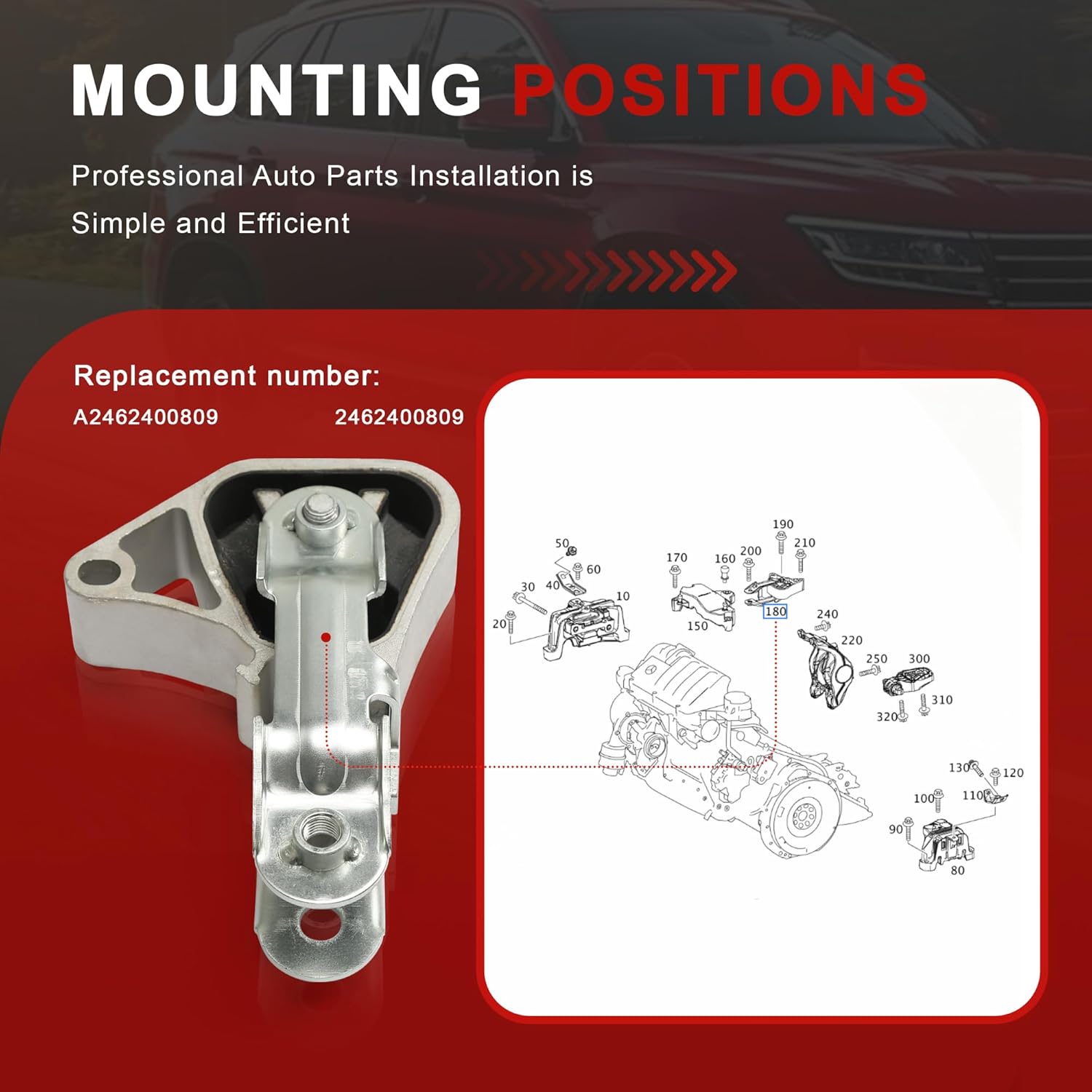 A2462400809 Engine Motor Mount Upper STD 2462400809 Replacement For Mercedes-Benz W176 W246 W242 C117 X117 X156 A200 A250 B200 B220 CLA200 GLA220