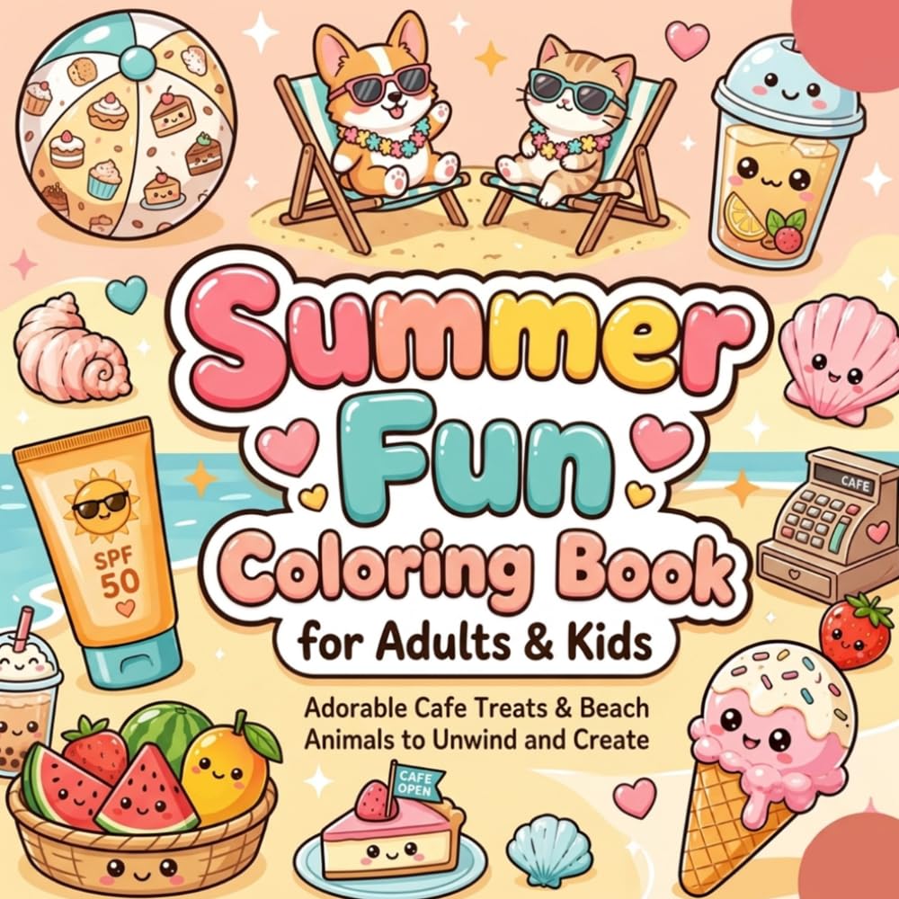 Summer fun coloring book: Bold and Easy Coloring Book for Adults and Kids Featuring Cute Beach Days, Tropical Fun, and Summer Adventures