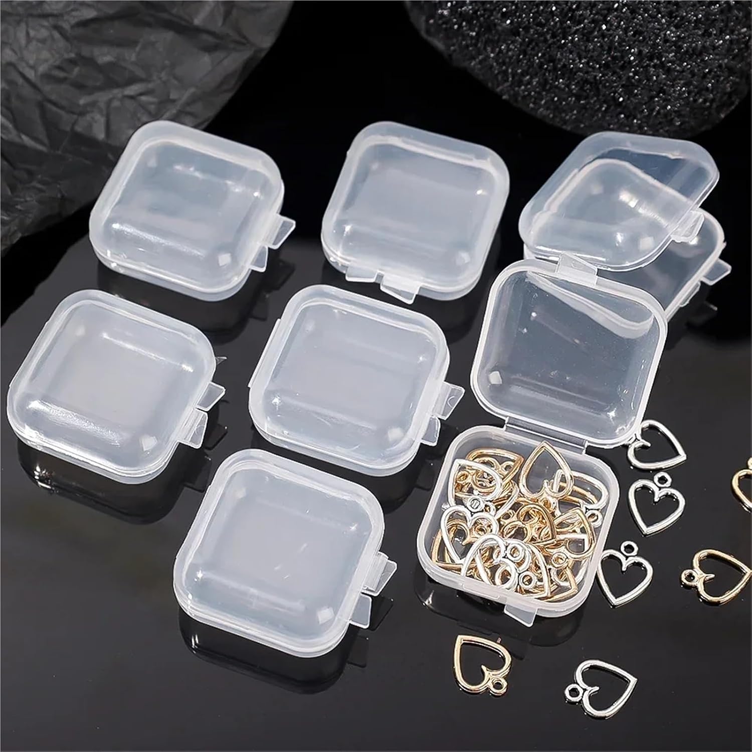 Small Storage Containers 200pcs Mini Plastic Storage Box Square Transparent Portable Container Jewelry Holder Earrings Packaging Display Case