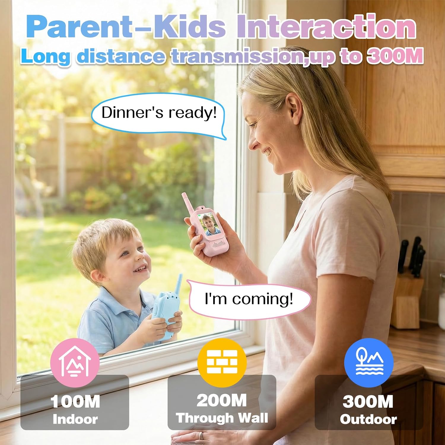 Video Walkie Talkies for Kids,2 Pack Rechargeable Kids walkie talkies,Long Range Video Call Toys for Indoor Outdoor Christmas Birthday Gifts for Boys Girls Aged 3-12 (Blue/Pink)